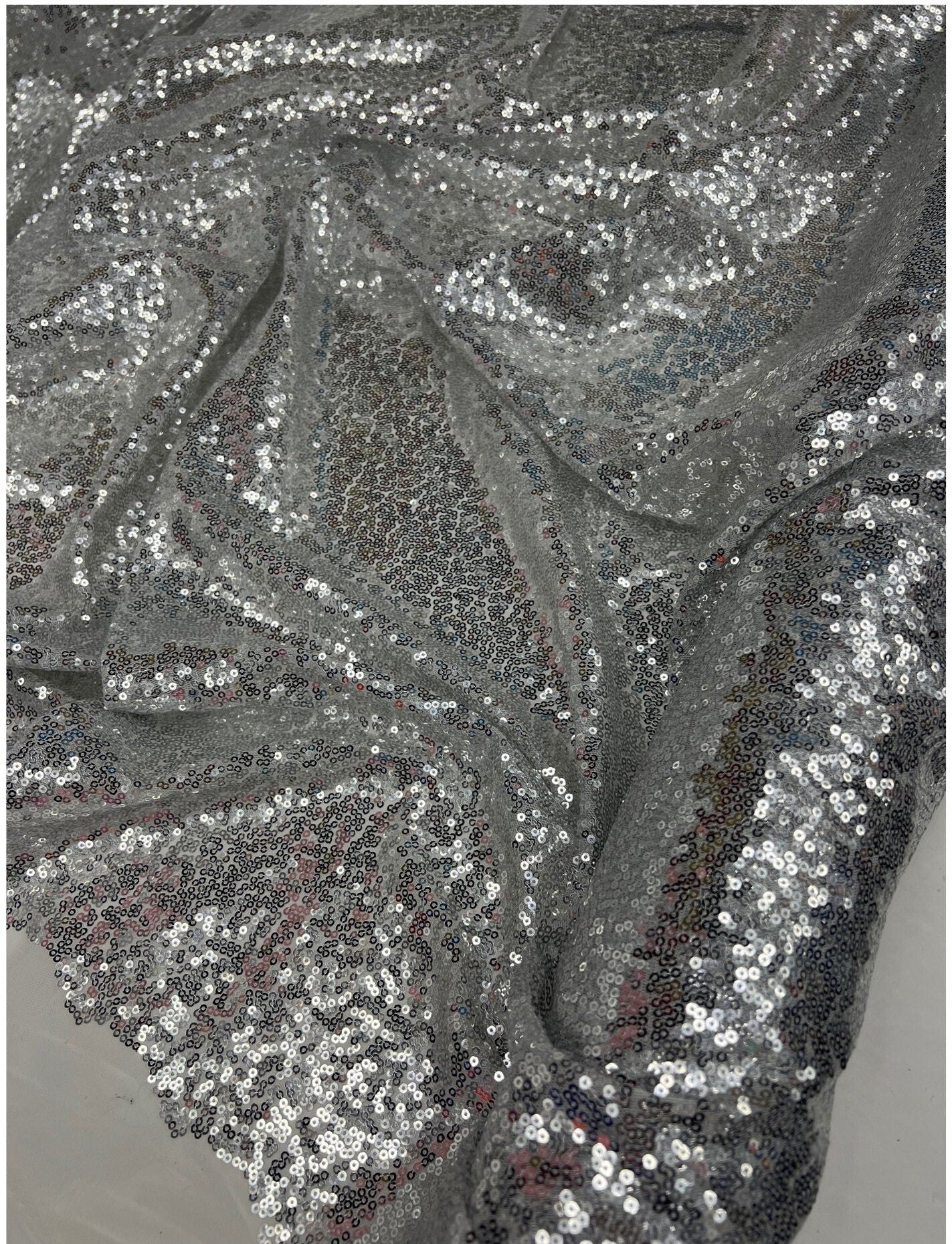 Silver Glitz Sequins Mesh Fabric