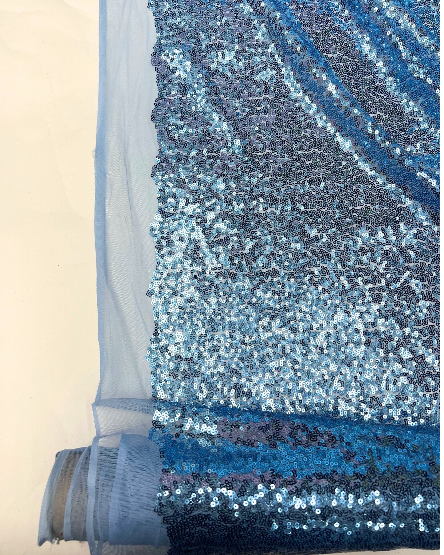 Baby Blue Glitz Sequins Mesh Fabric