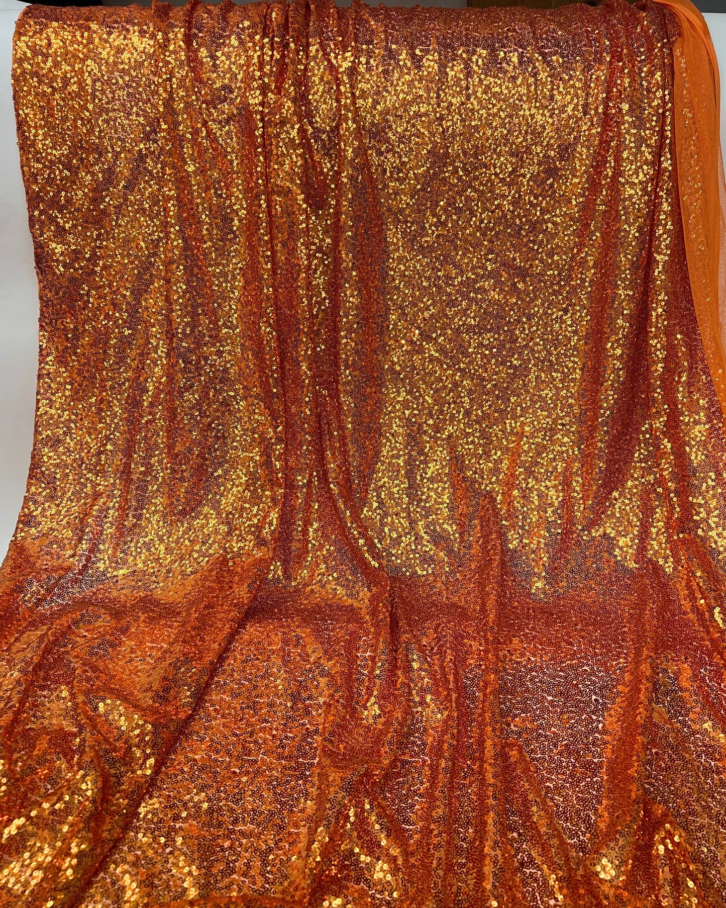 Orange Glitz Sequins Mesh Fabric