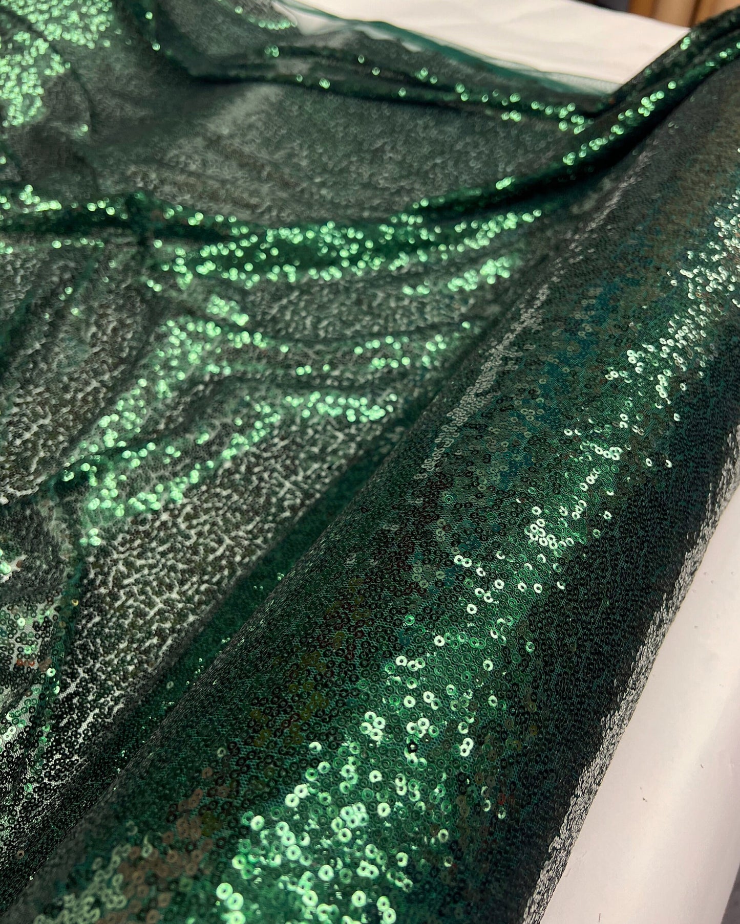 Emerald Green Glitz Sequins Mesh Fabric