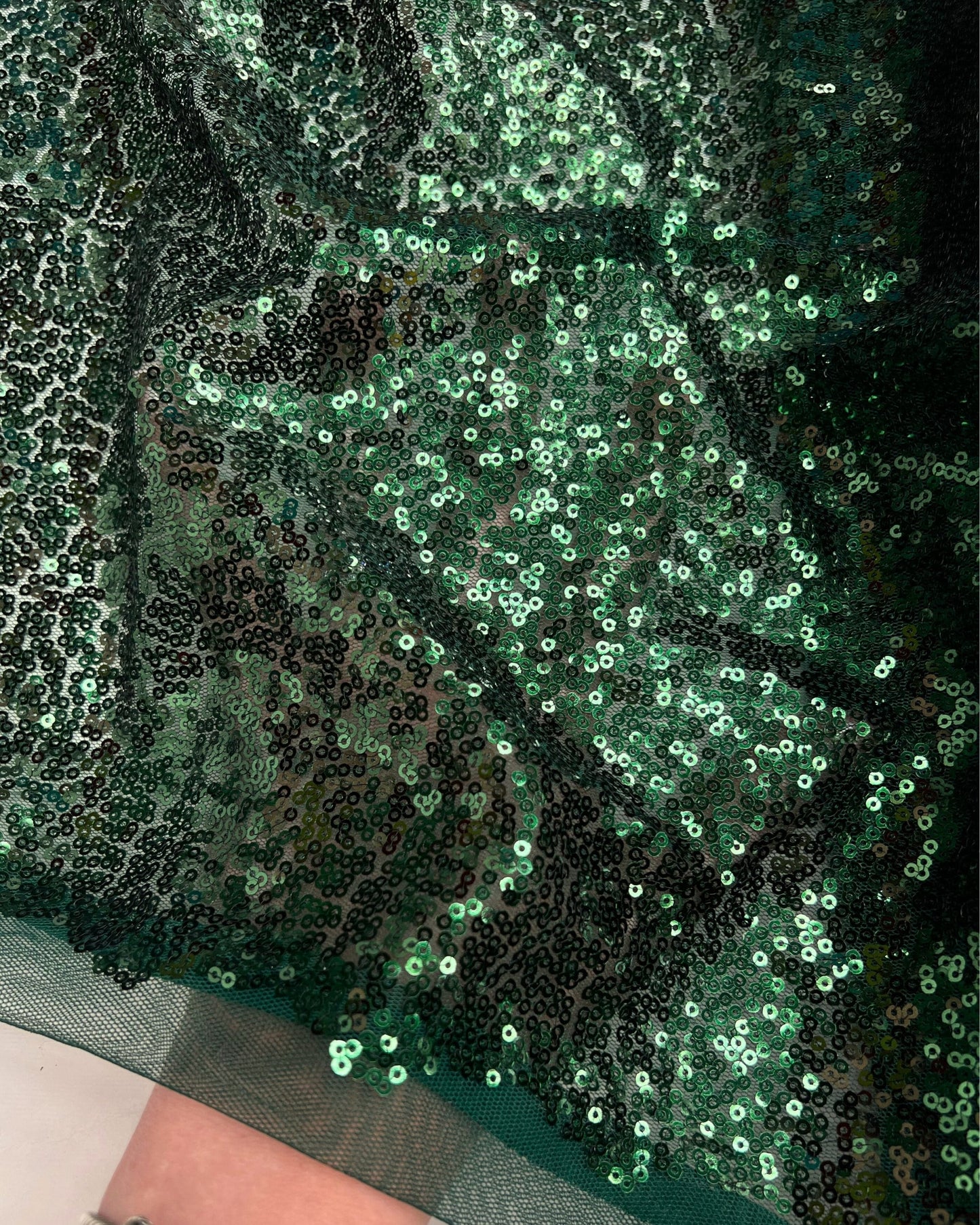 Emerald Green Glitz Sequins Mesh Fabric