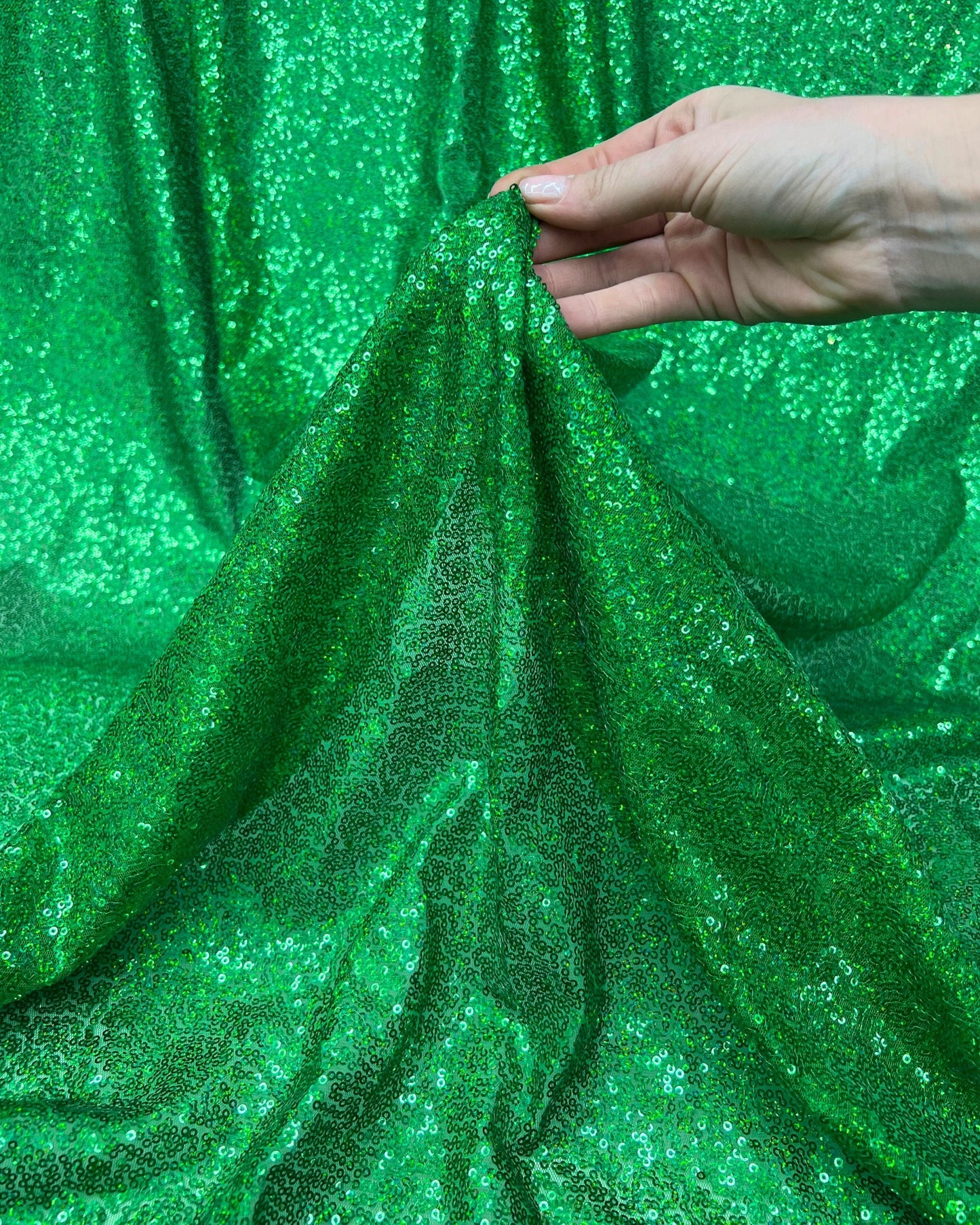 Green Glitz Sequins Mesh Fabric