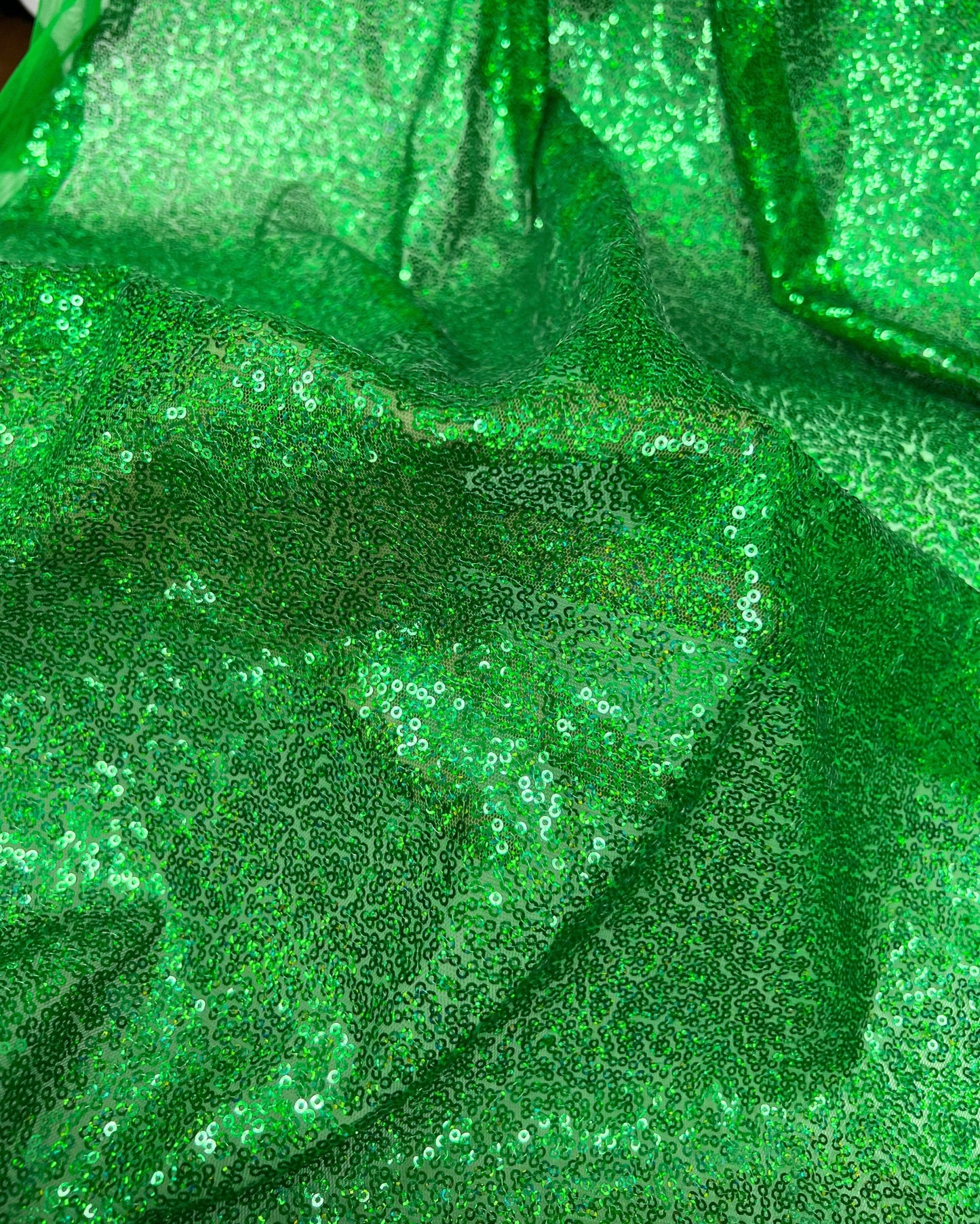 Green Glitz Sequins Mesh Fabric