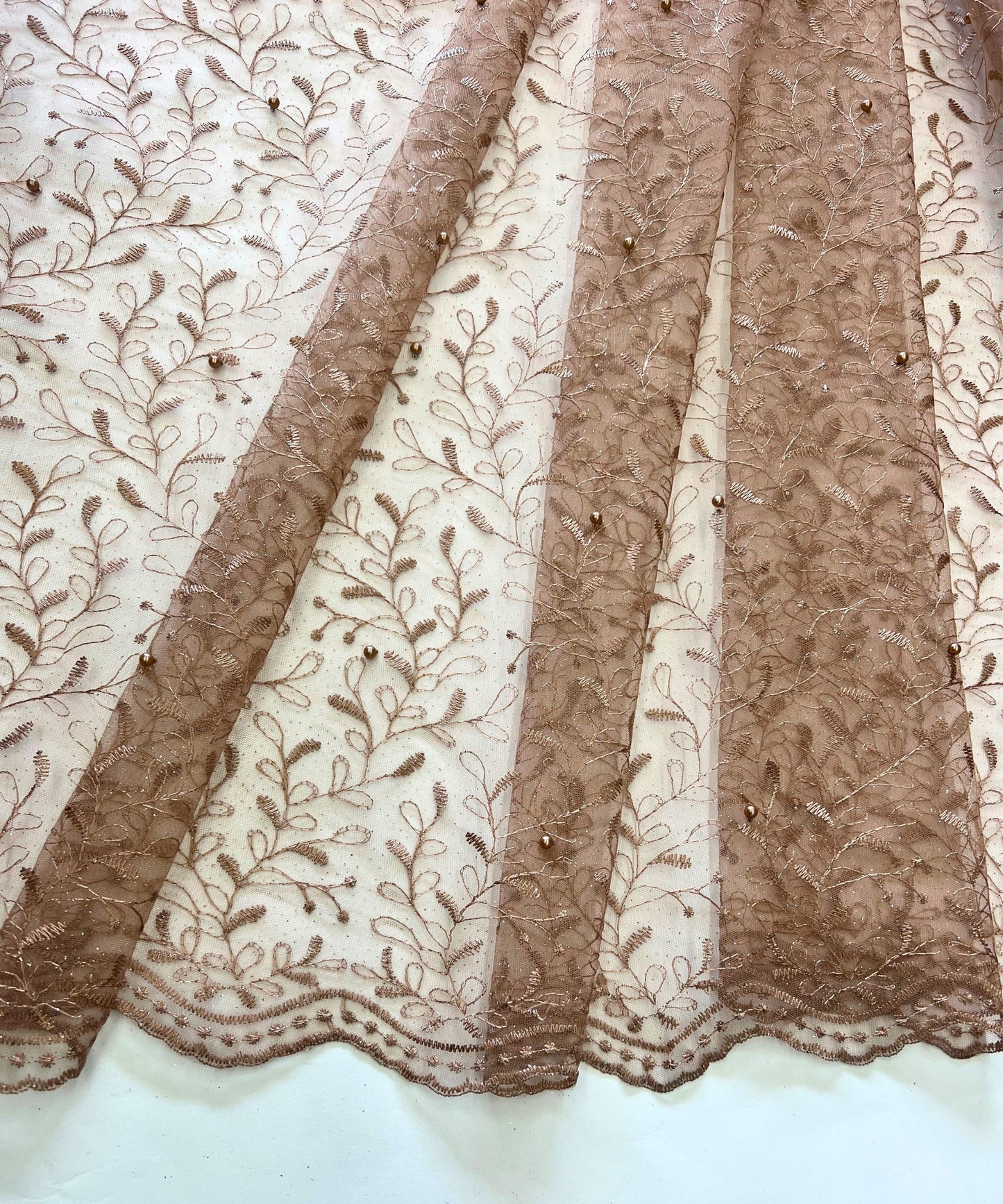 Nude Embroidered Lace with Pearls