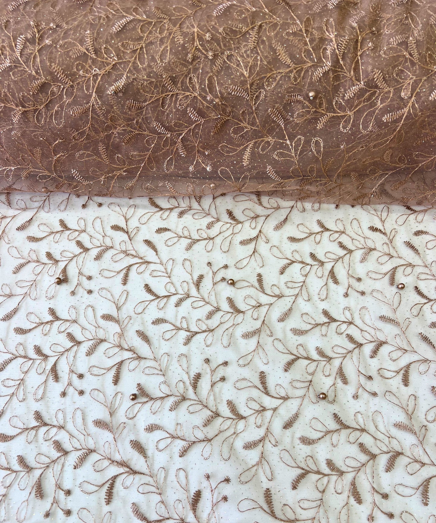 Nude Embroidered Lace with Pearls