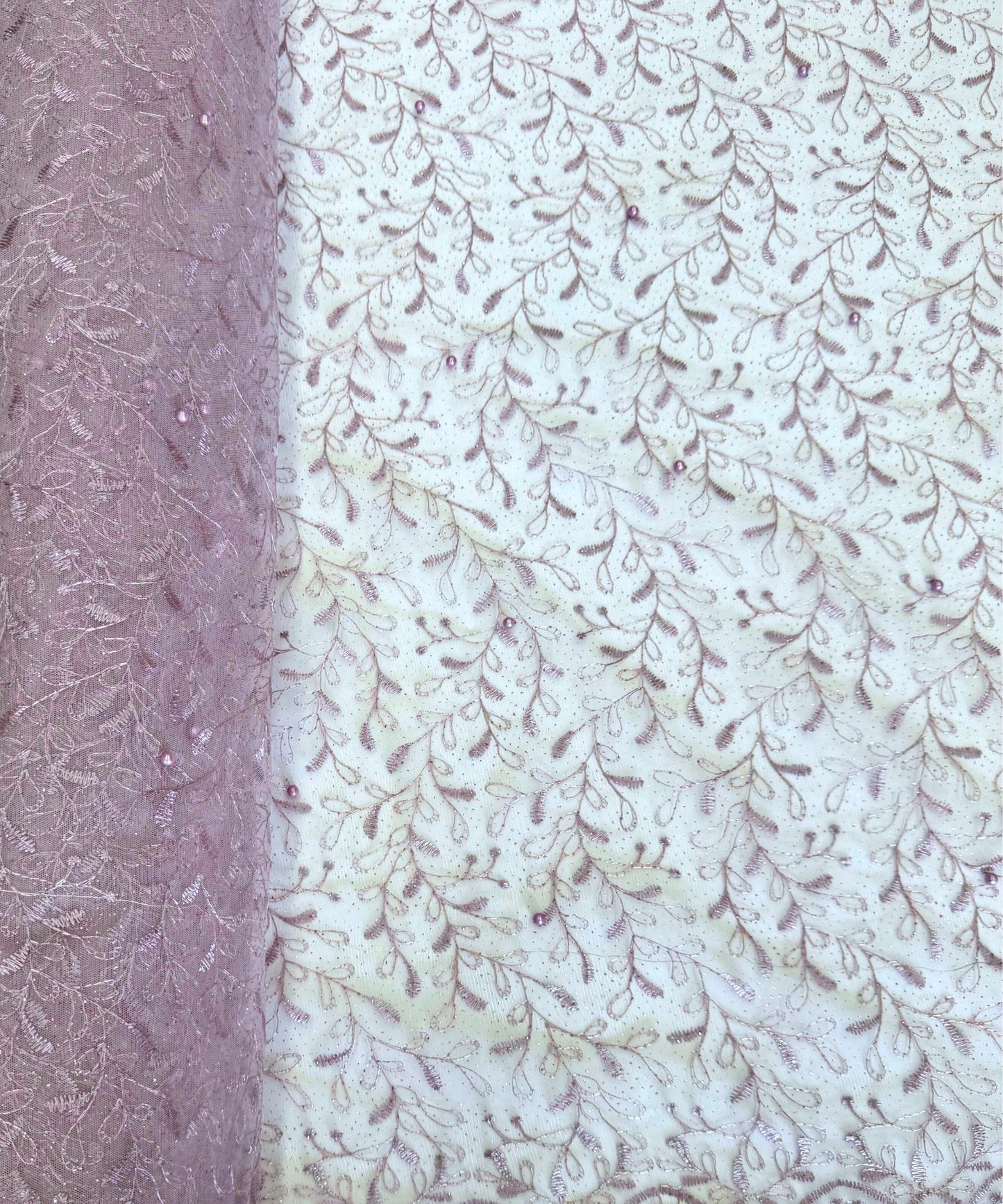 Lilac Embroidered Lace with Pearls
