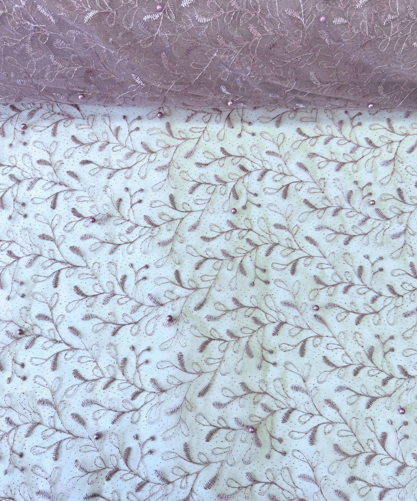 Lilac Embroidered Lace with Pearls