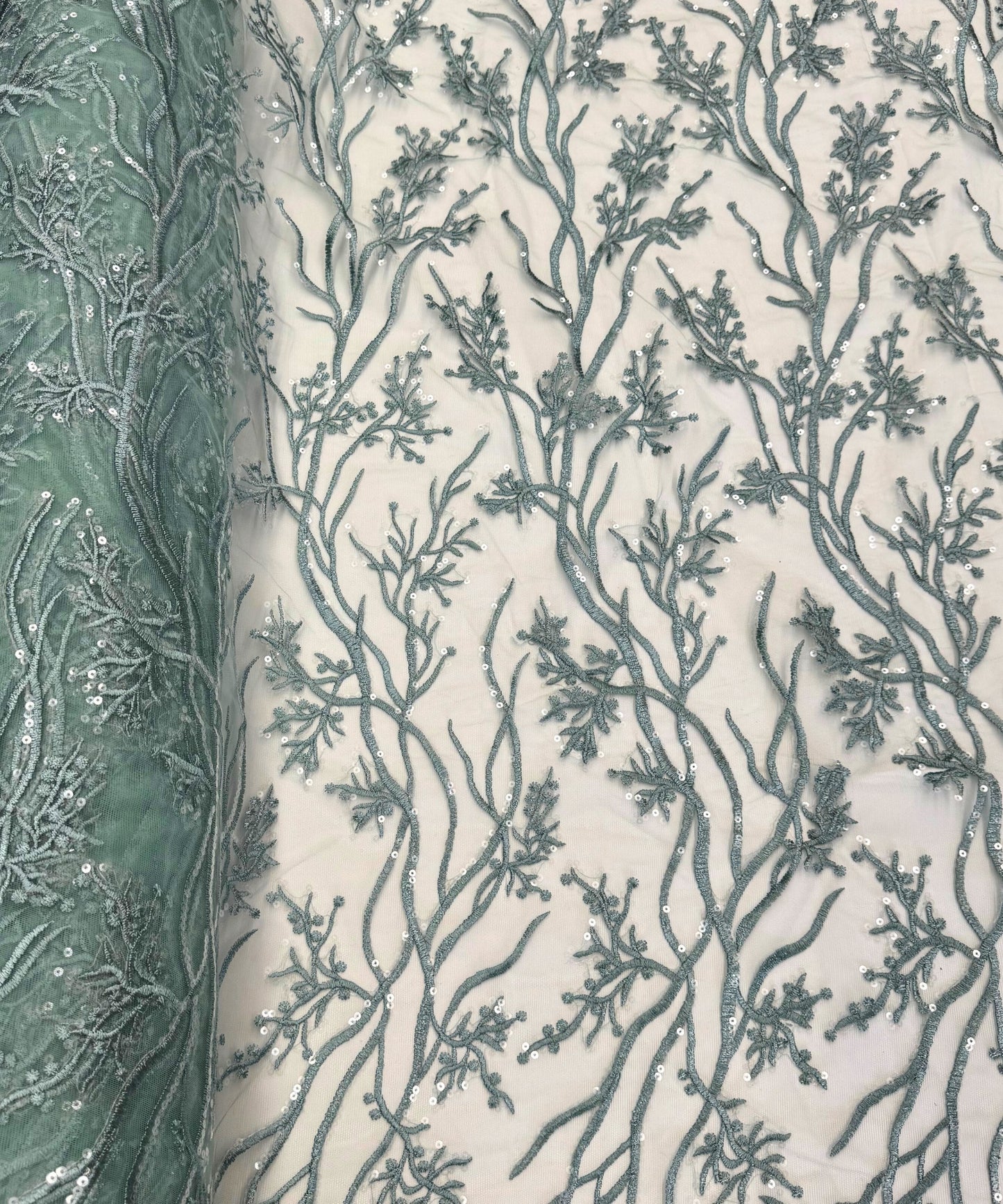 Mint Sequin Lace Fabric