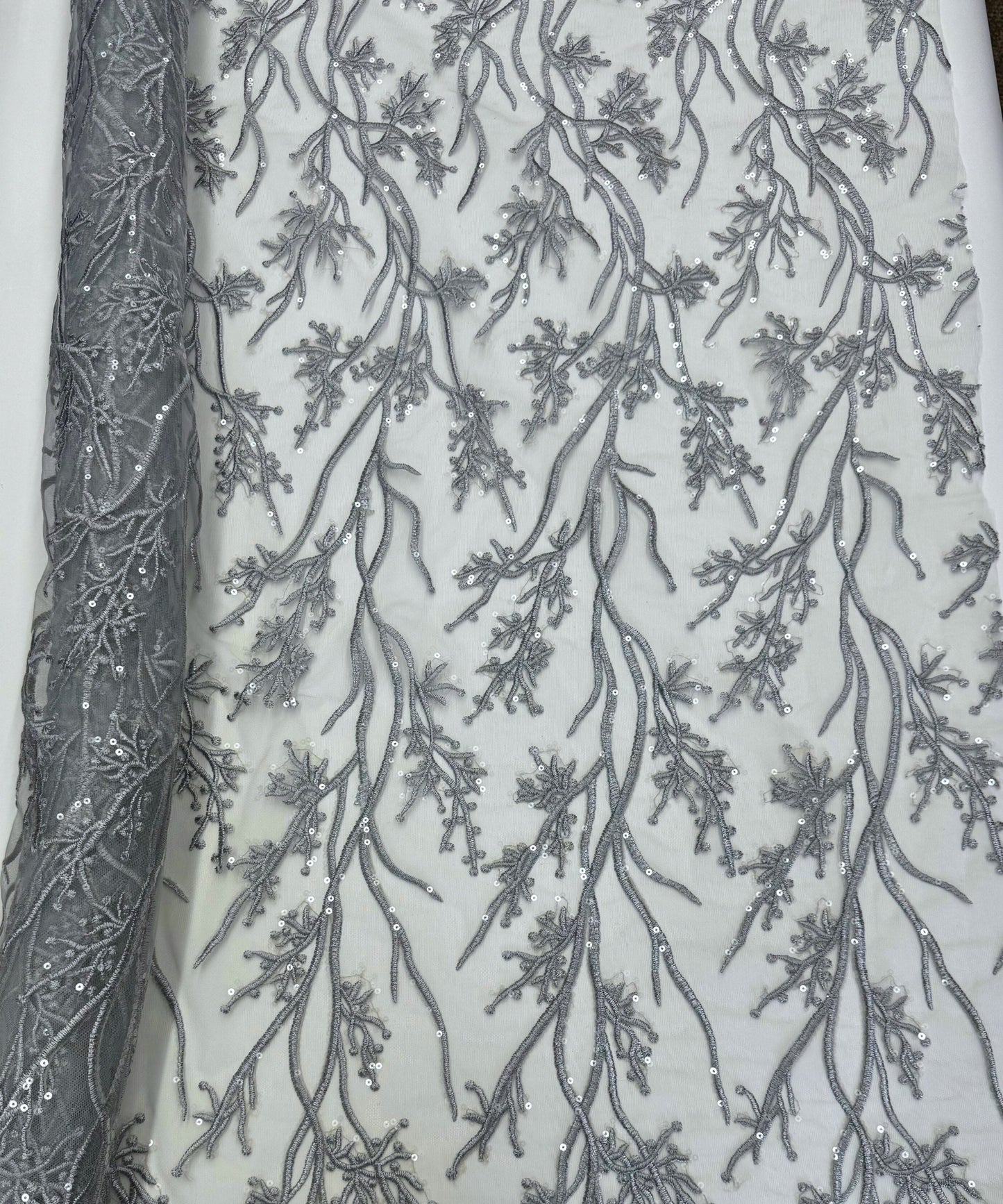 Silver Sequin Lace Fabric