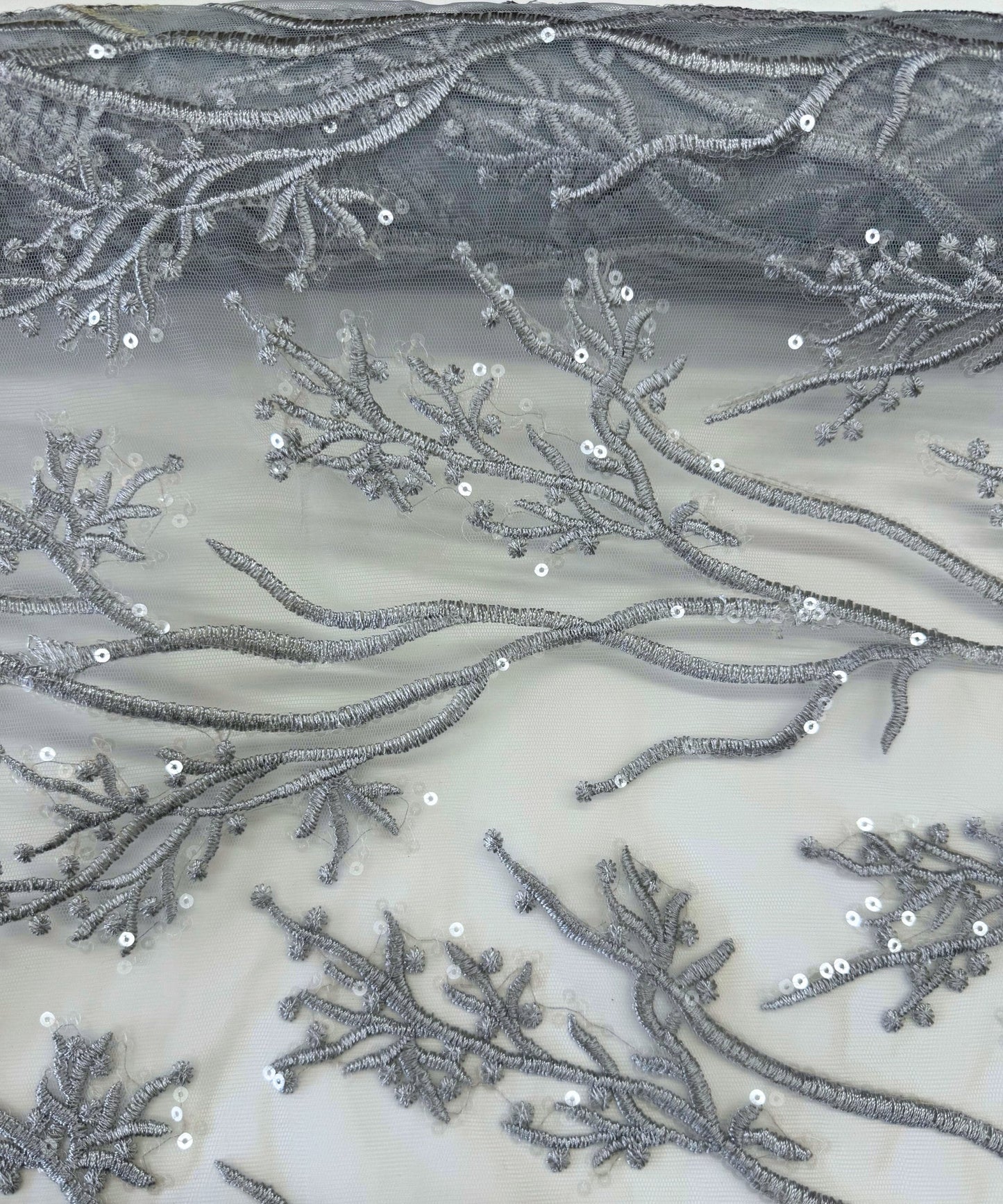 Silver Gray Sequin Lace Fabric