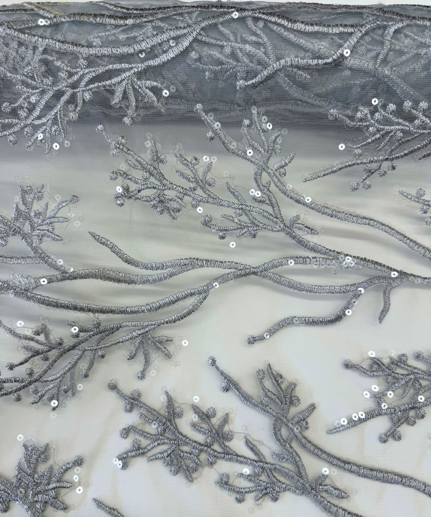 Silver Sequin Lace Fabric