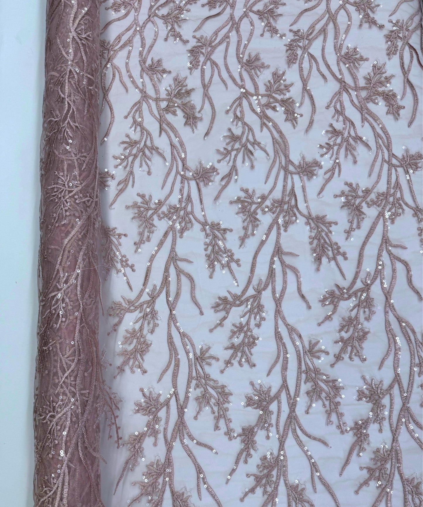 Blush Pink Sequin Lace Fabric