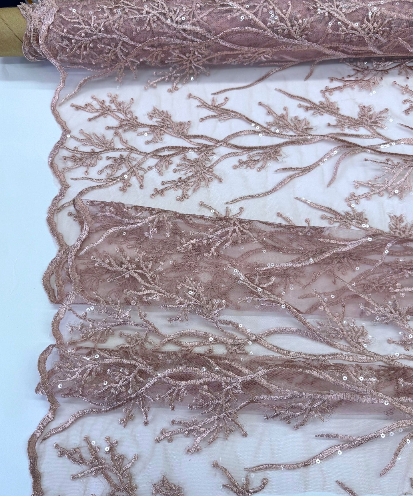 Blush Pink Sequin Lace Fabric