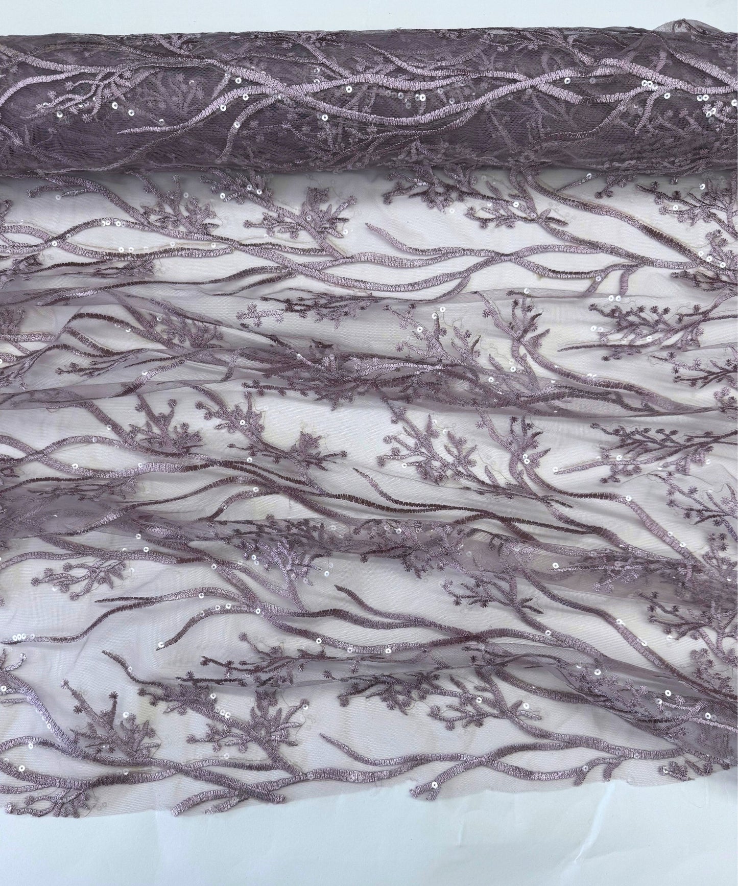 Light Lilac Sequin Lace Fabric