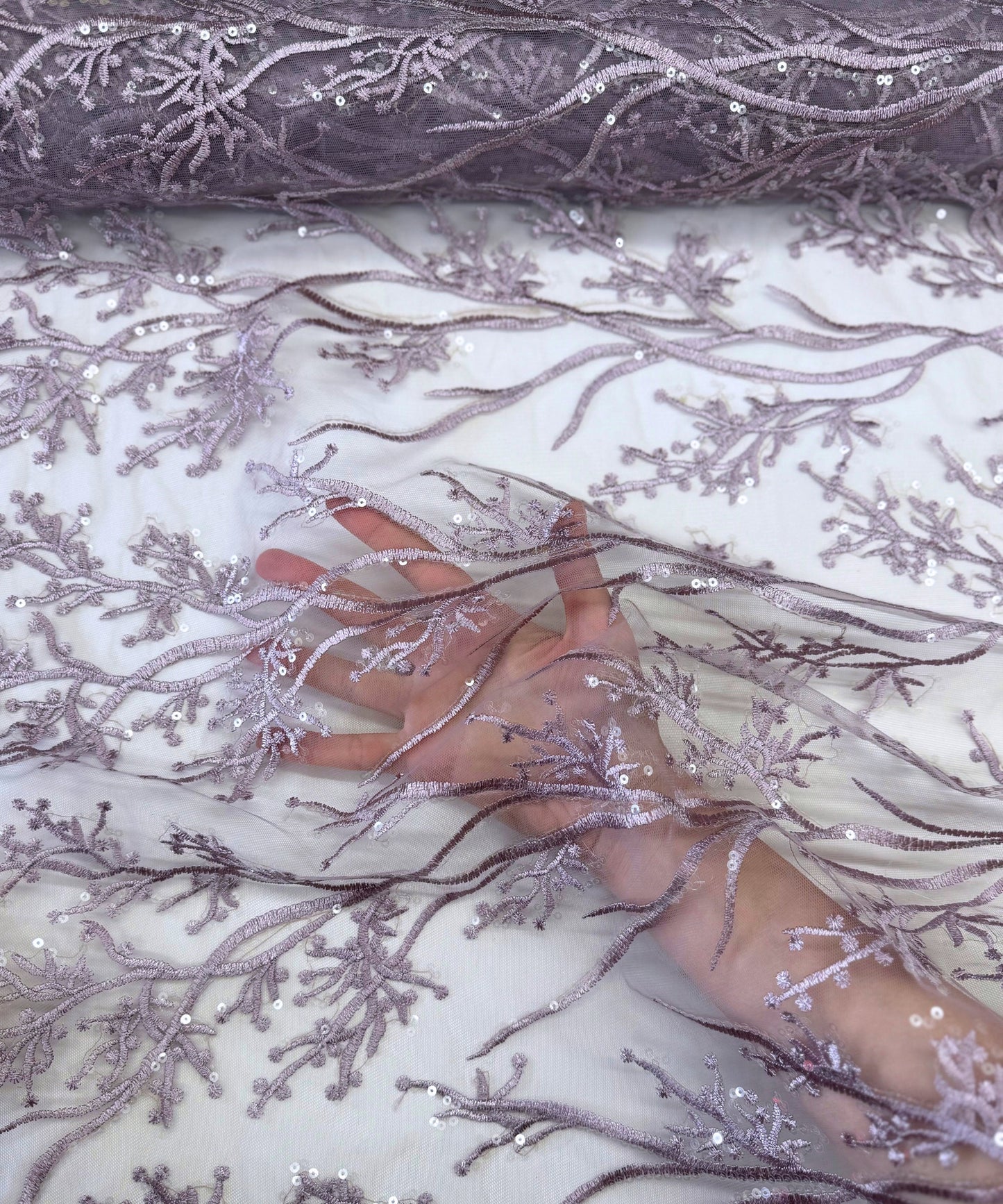 Light Lilac Sequin Lace Fabric