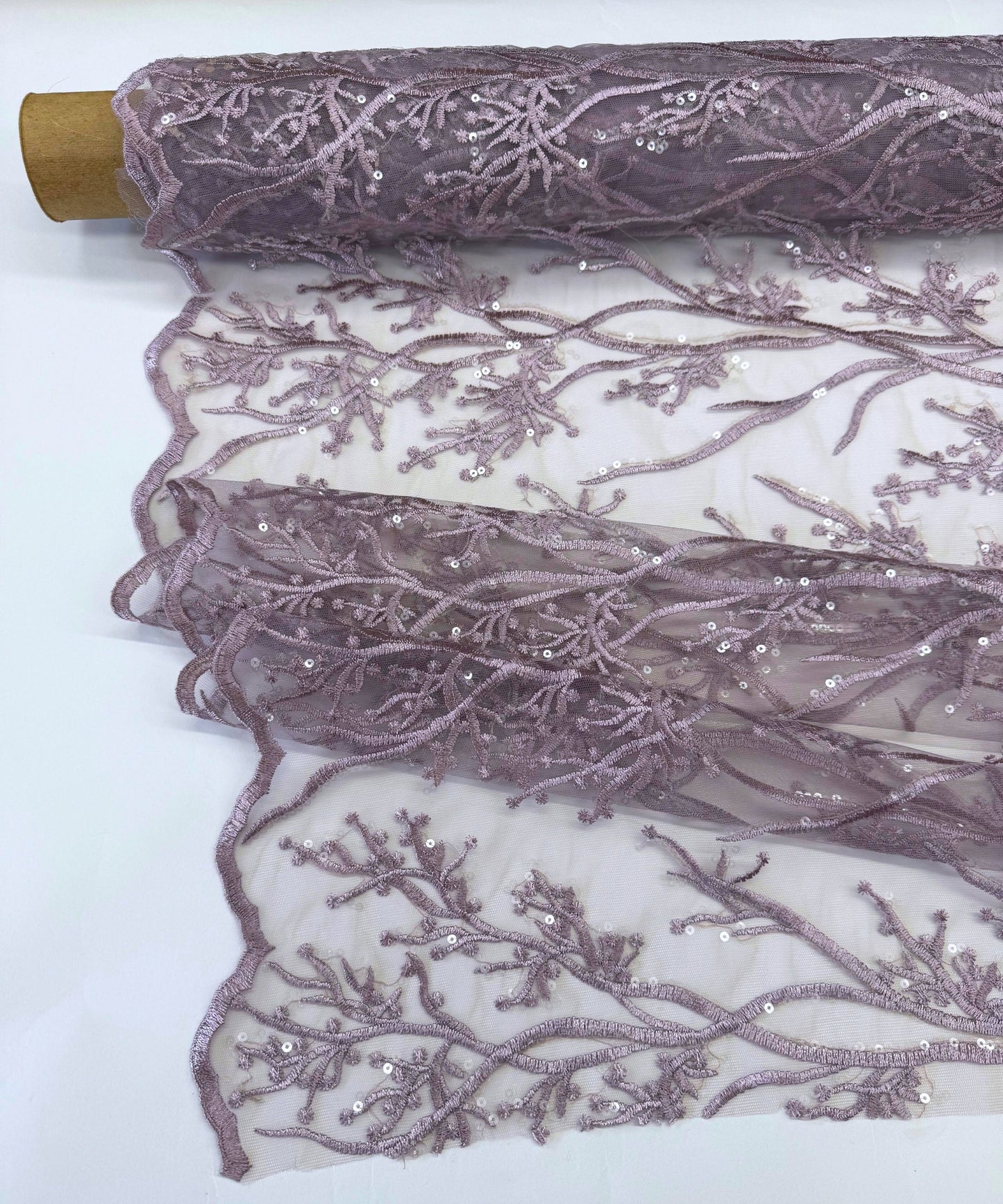 Light Lilac Sequin Lace Fabric
