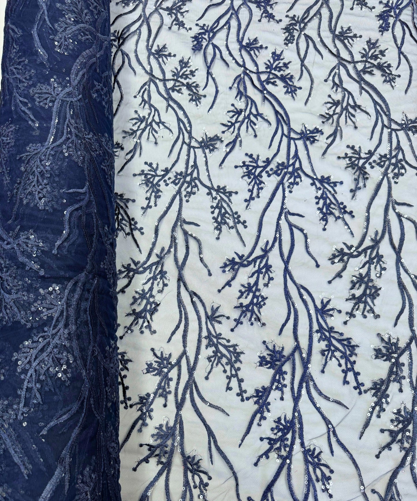 Navy Sequin Lace Fabric