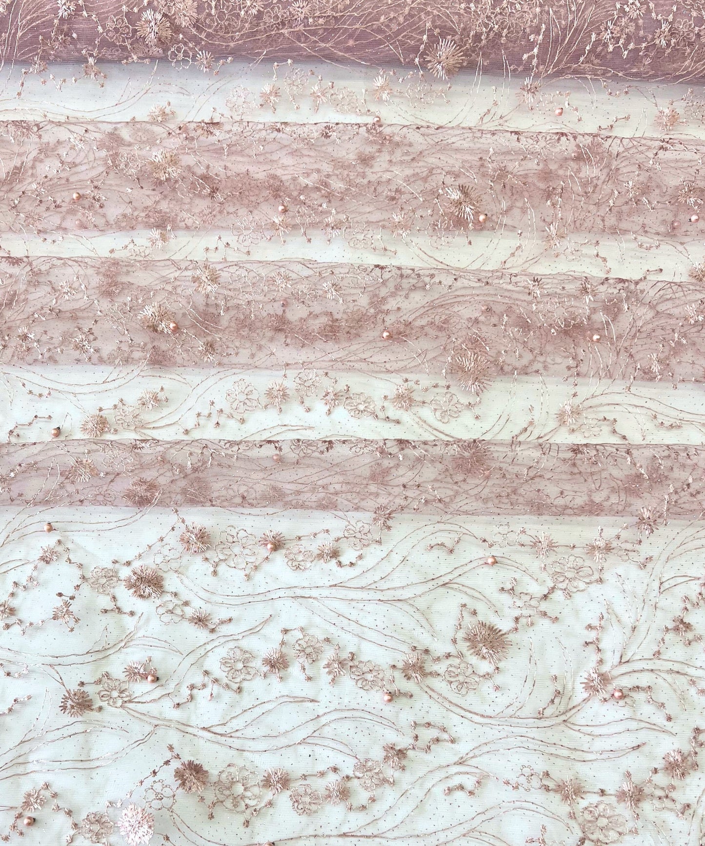 Blush Pink Embroidered Lace with Pearls
