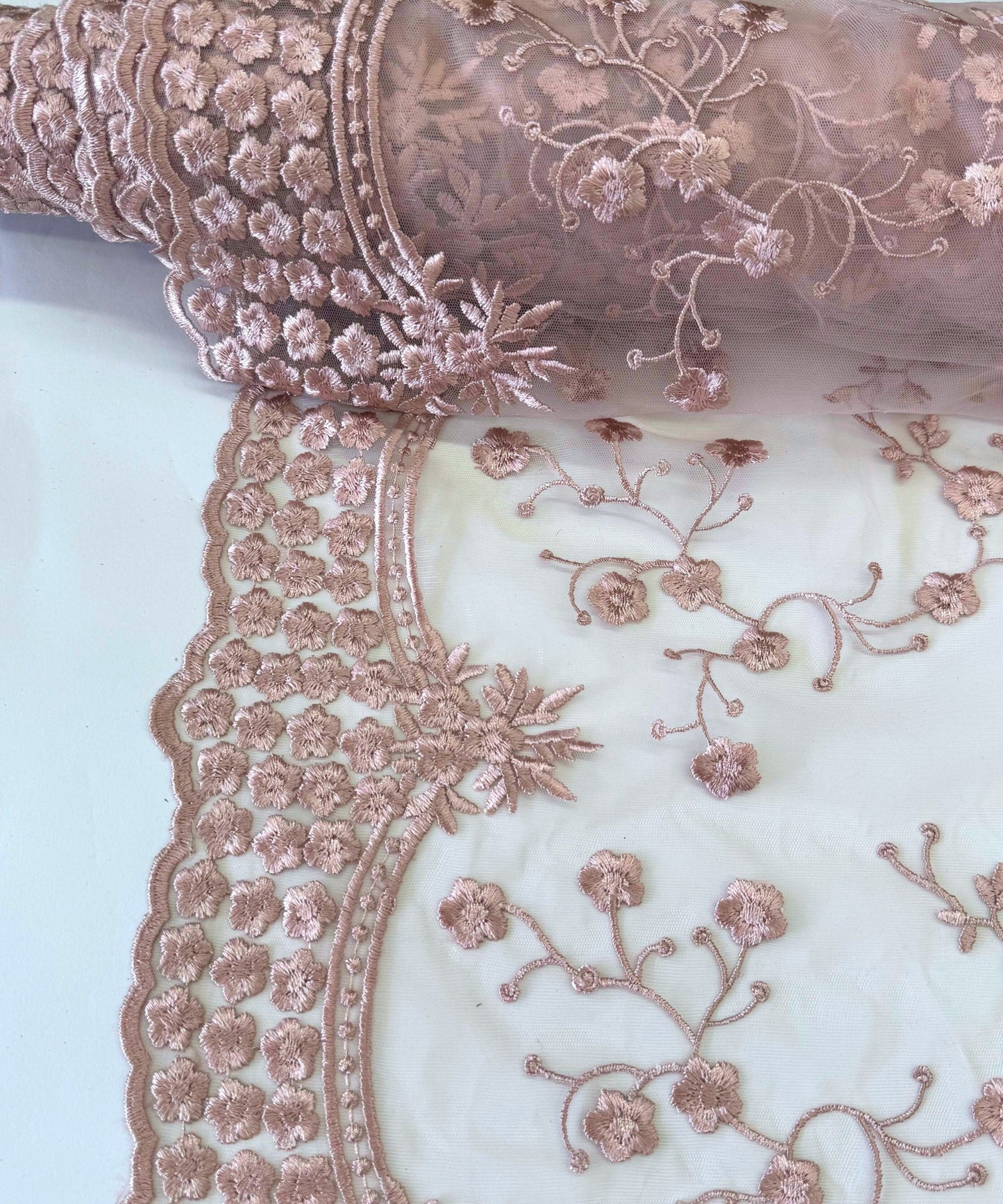 Blush Pink Scallop Lace Fabric