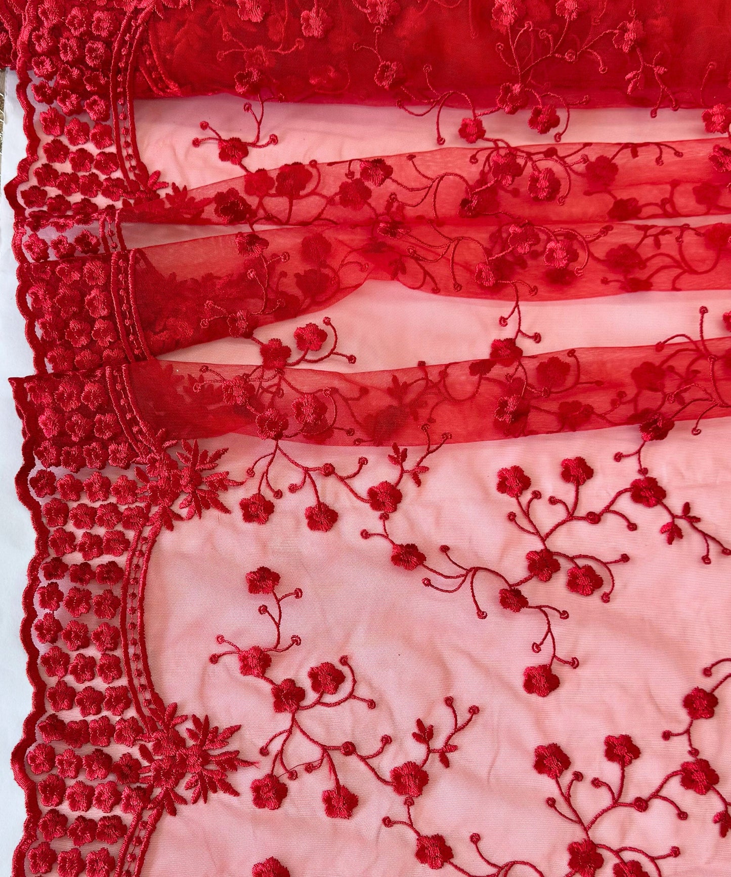 Red Scallop Lace Fabric