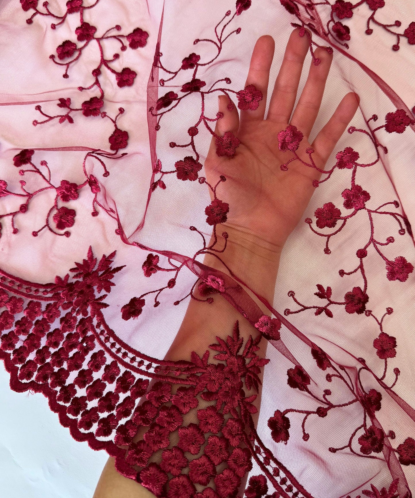 Burgundy Scallop Lace Fabric