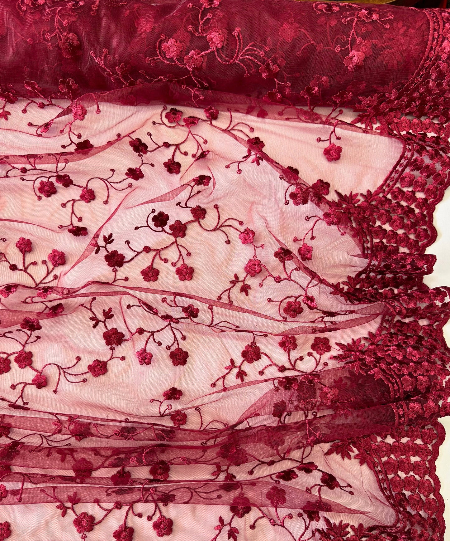 Burgundy Scallop Lace Fabric