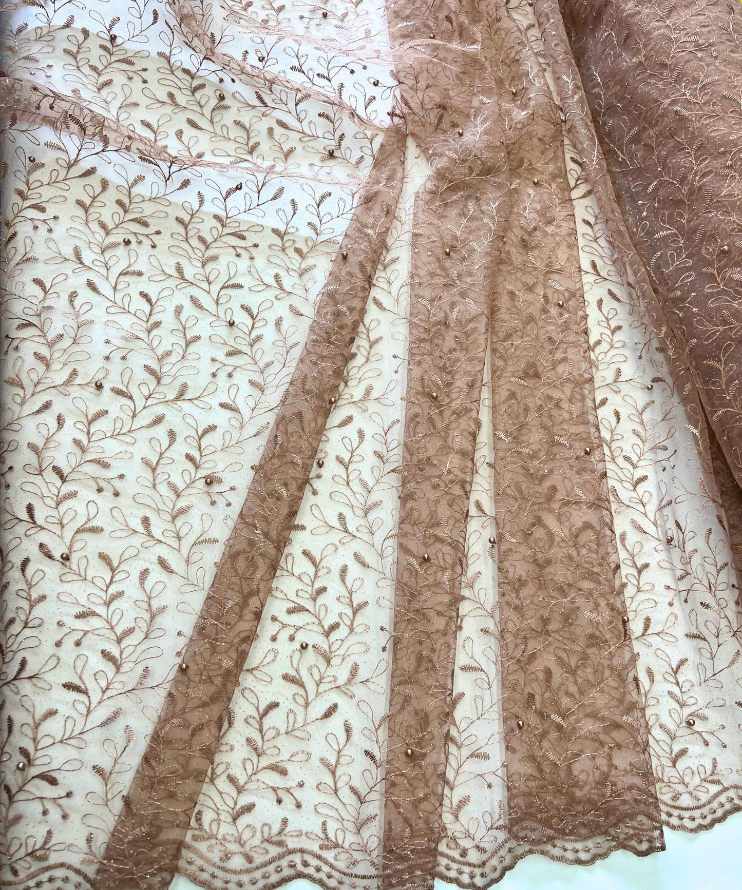 Nude Embroidered Lace with Pearls