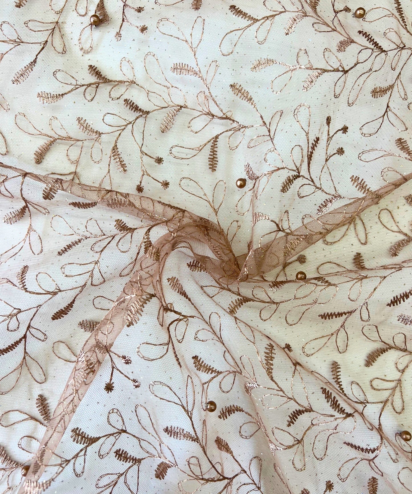 Nude Embroidered Lace with Pearls