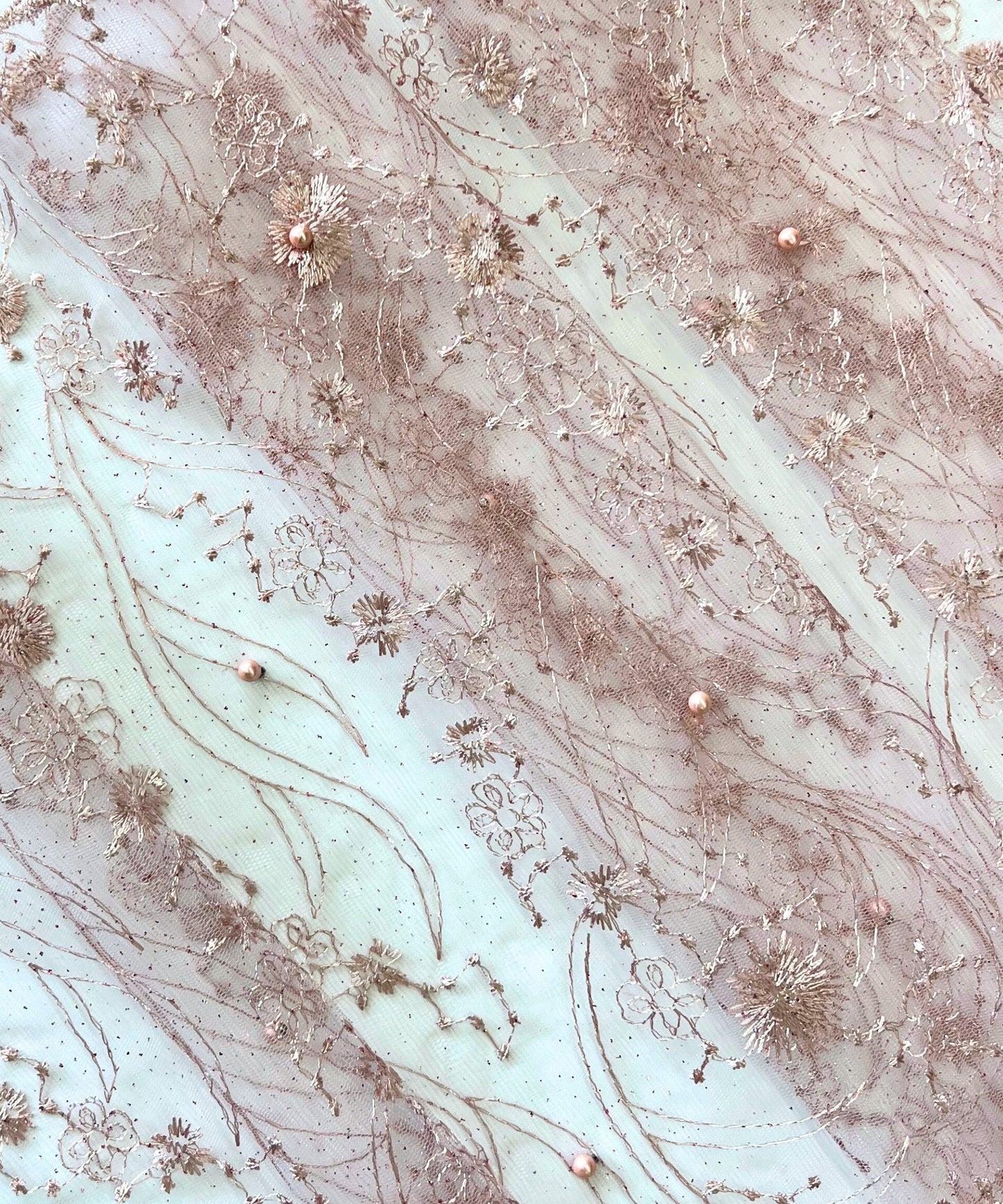 Blush Pink Embroidered Lace with Pearls