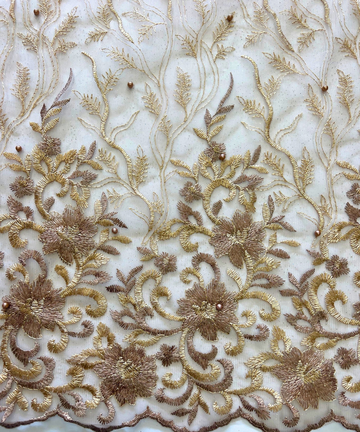 Champagne Embroidered Lace with Pearls