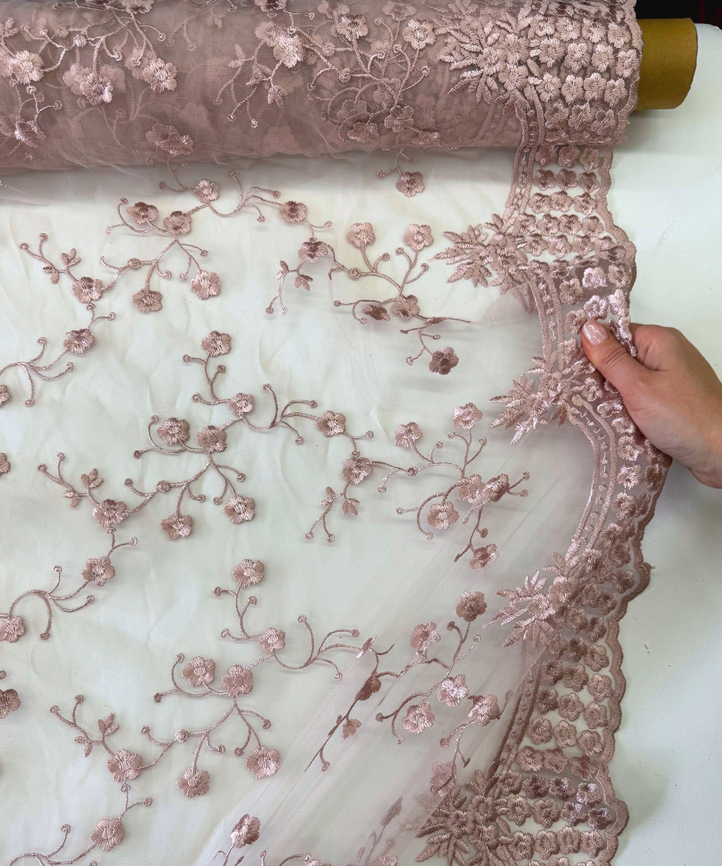 Blush Pink Scallop Lace Fabric