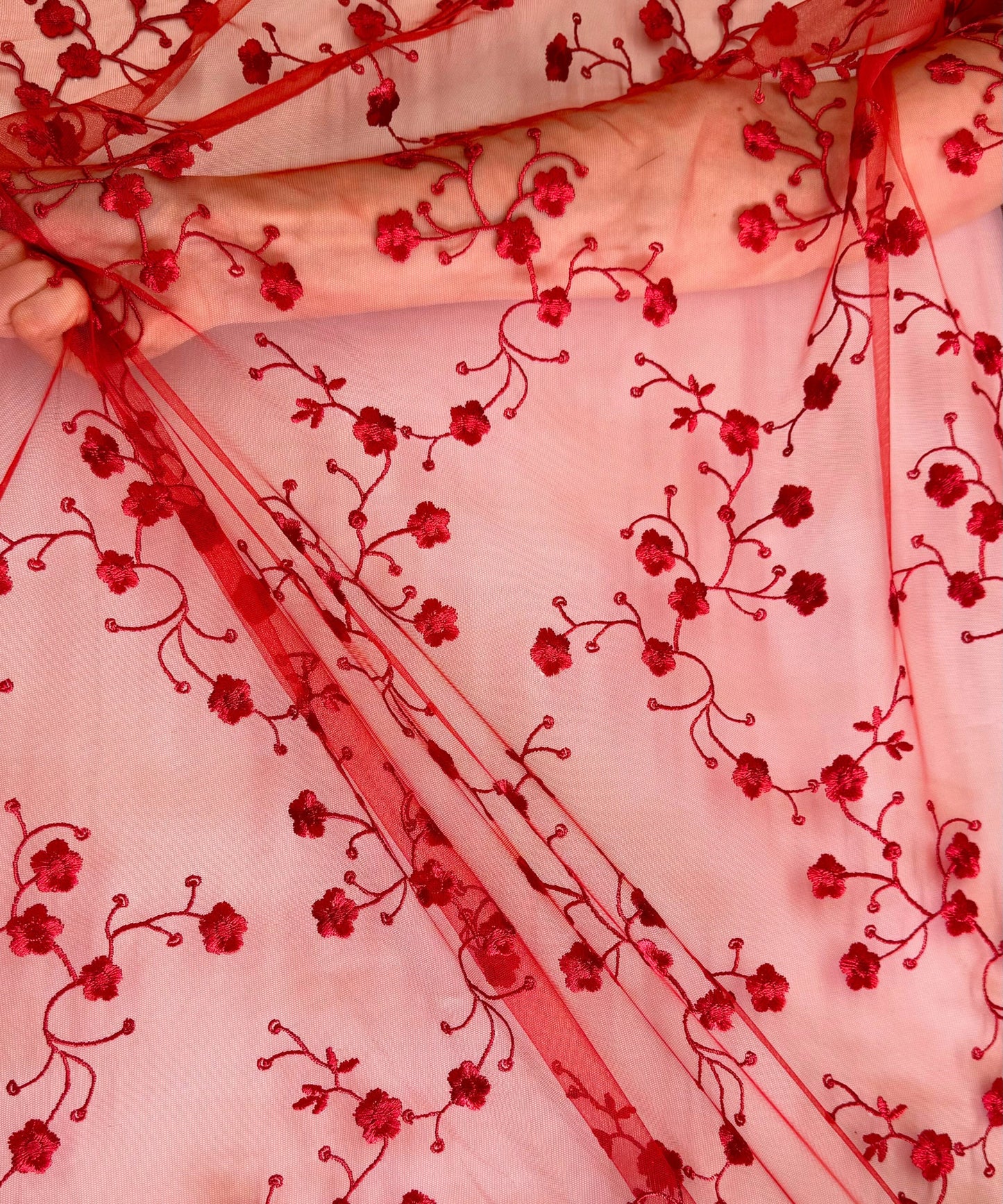 Red Scallop Lace Fabric