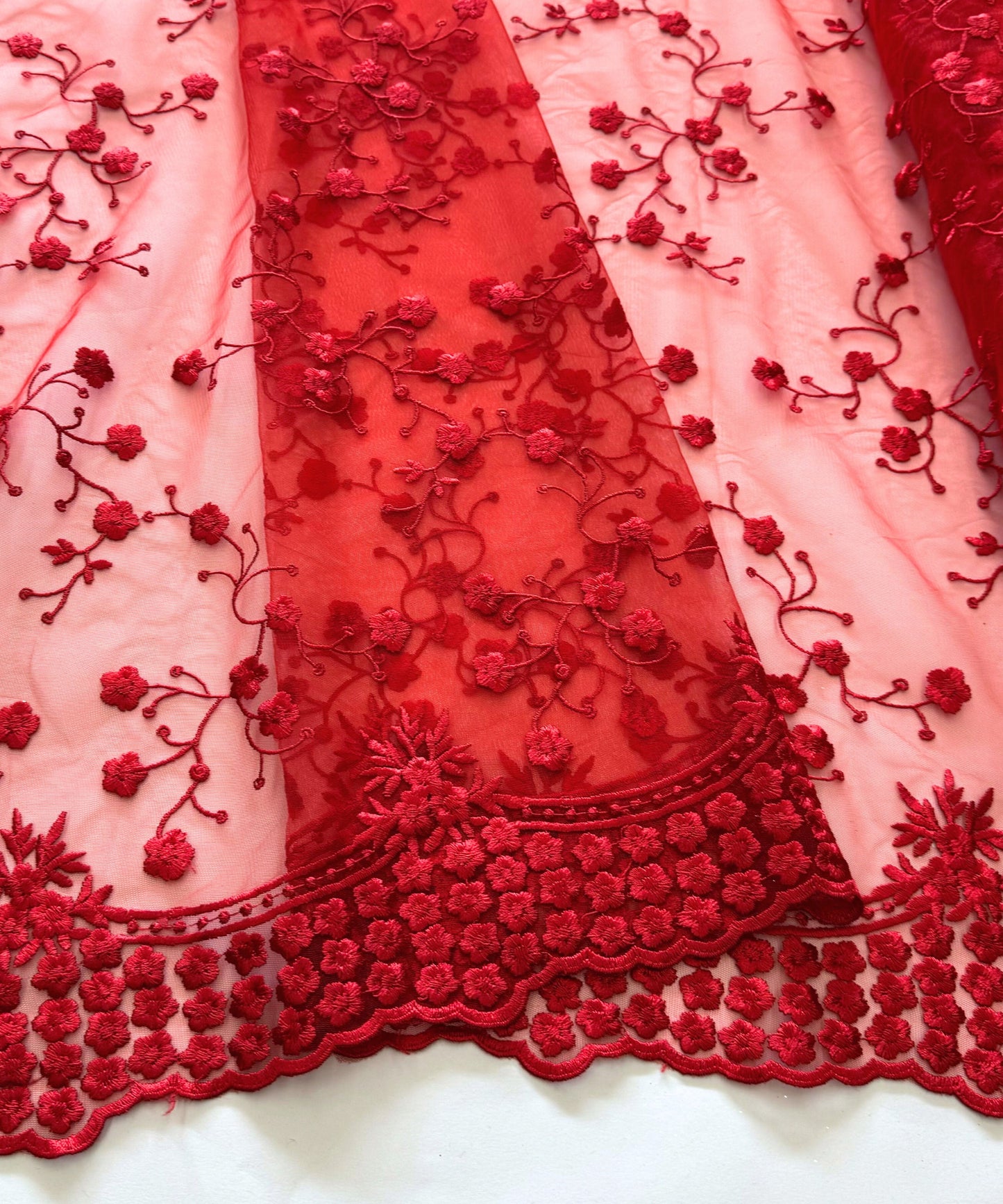 Red Scallop Lace Fabric