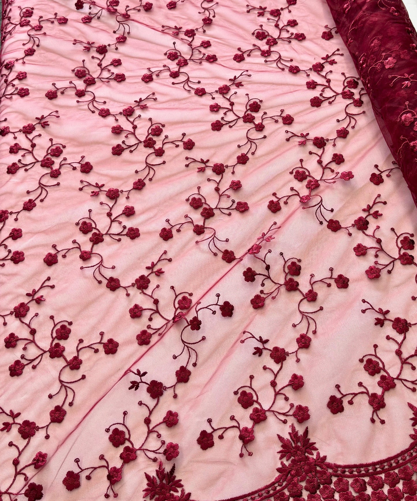 Burgundy Scallop Lace Fabric