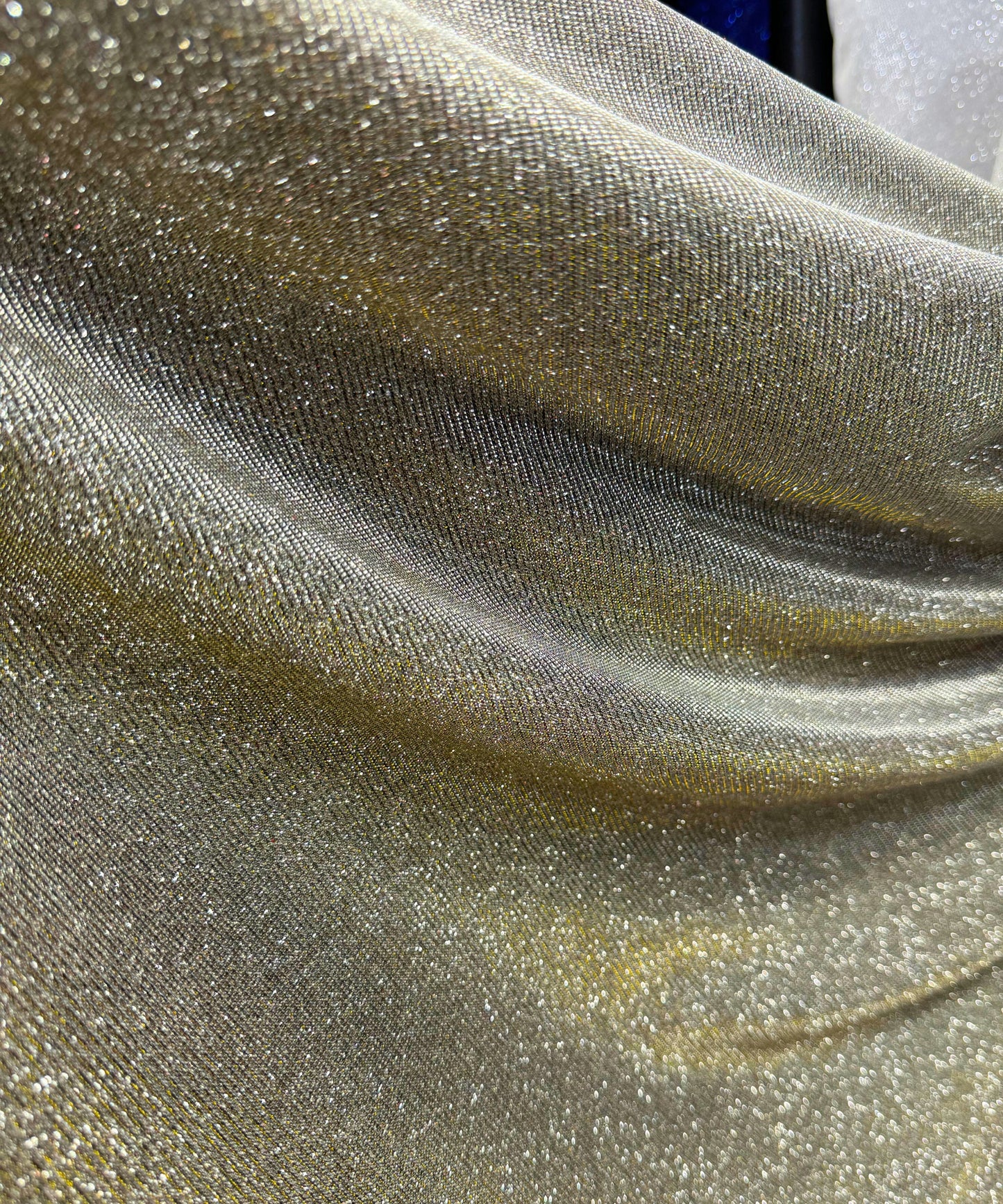 Gold Lurex Glitter Fabric, Gold Glitter Spandex Knit Fabric by the Yard, Sparkle Gold Shimmer Fabric for Evening Gowns, Backdrops
