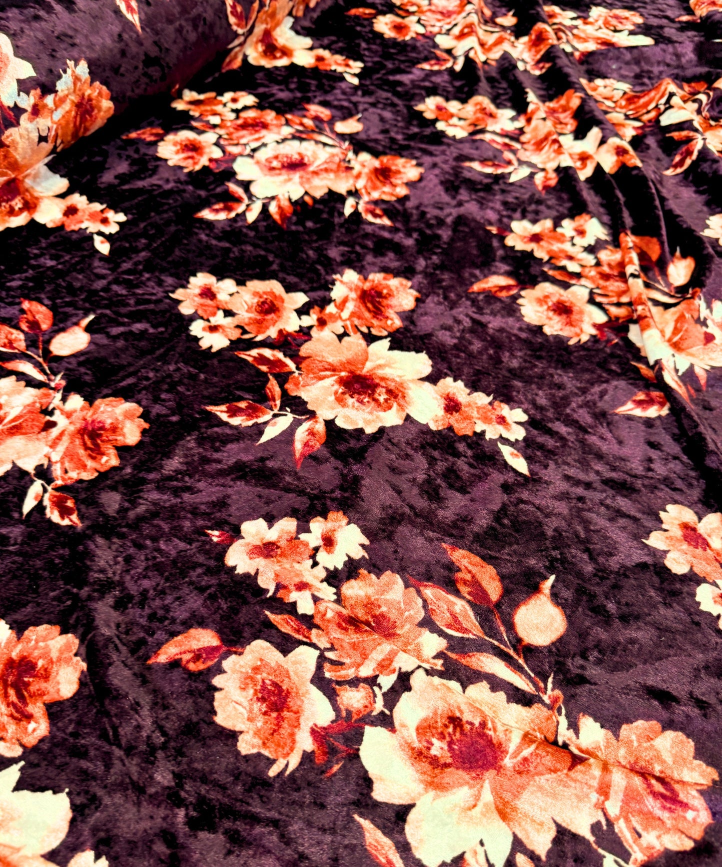 Floral Print Velvet Fabric Stretch Floral Velvet Fabric by the Yard Stretch Printed Plum Velvet Multicolor Crushed Soft Velvet/Velour Fabric