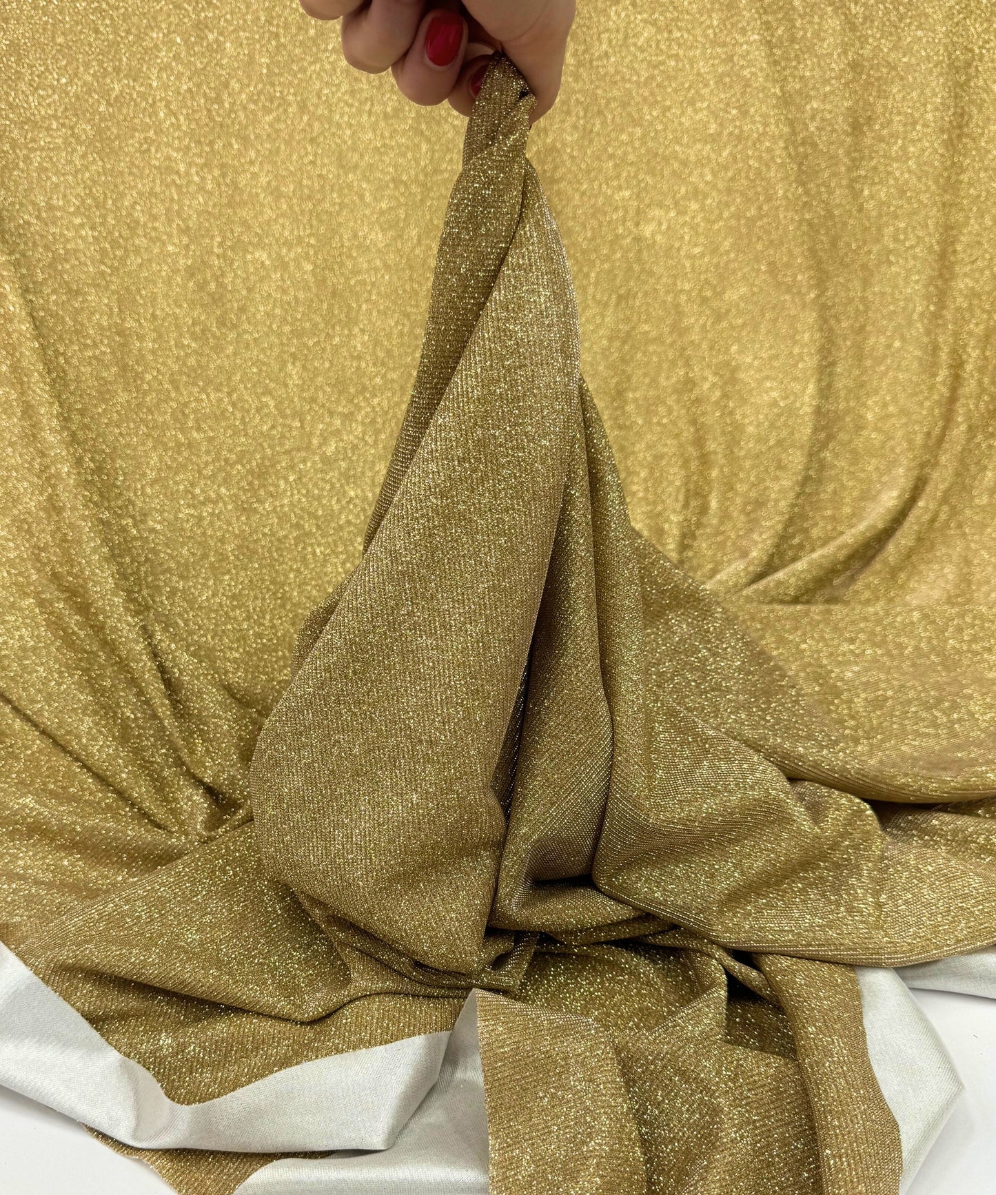 Gold Metallic Lurex Glitter Fabric, Gold Glitter Spandex Knit Fabric by the Yard, Sparkle Gold Shimmer Fabric for Evening Gowns, Backdrops