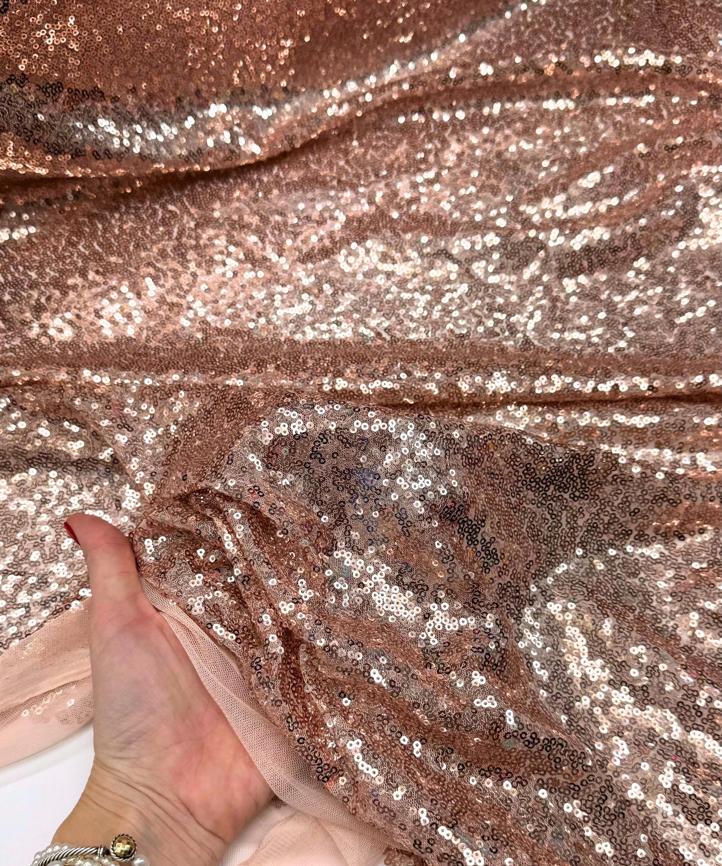 Rose Gold Glitz Sequins Mesh Fabric