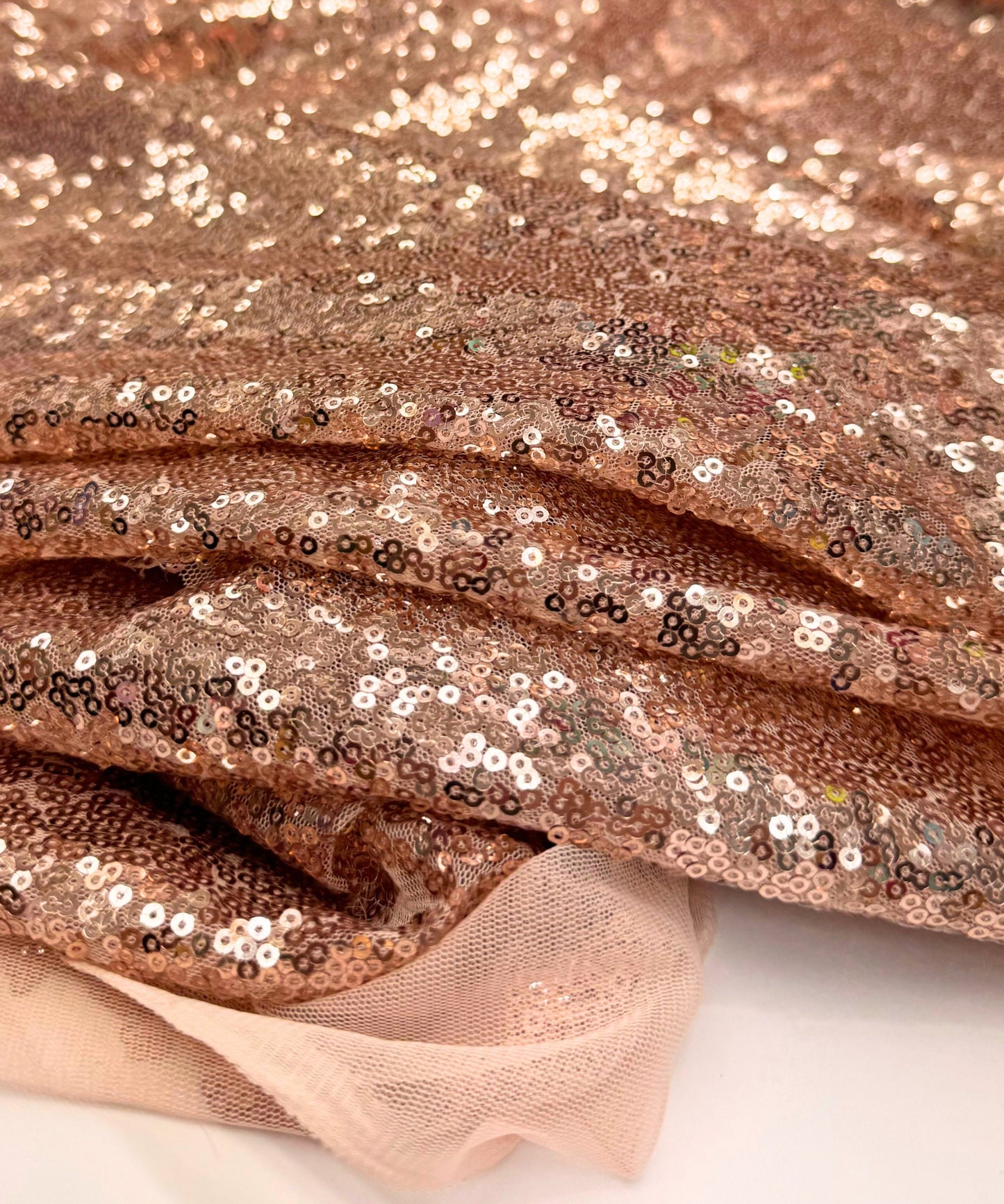 Stretch Rose Gold Sequins on Mesh Fabric, Rose Gold Sequin Fabric by the Yard, Sequins Fabric for Party Dress, Sequin Dress, Decor, Gowns