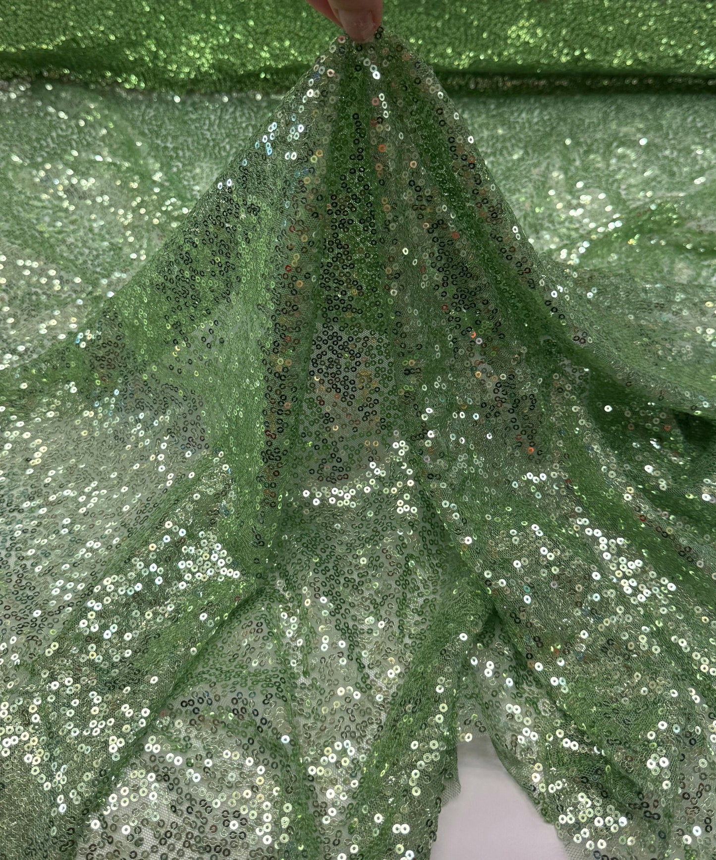 Sage Green Glitz Sequins Mesh Fabric