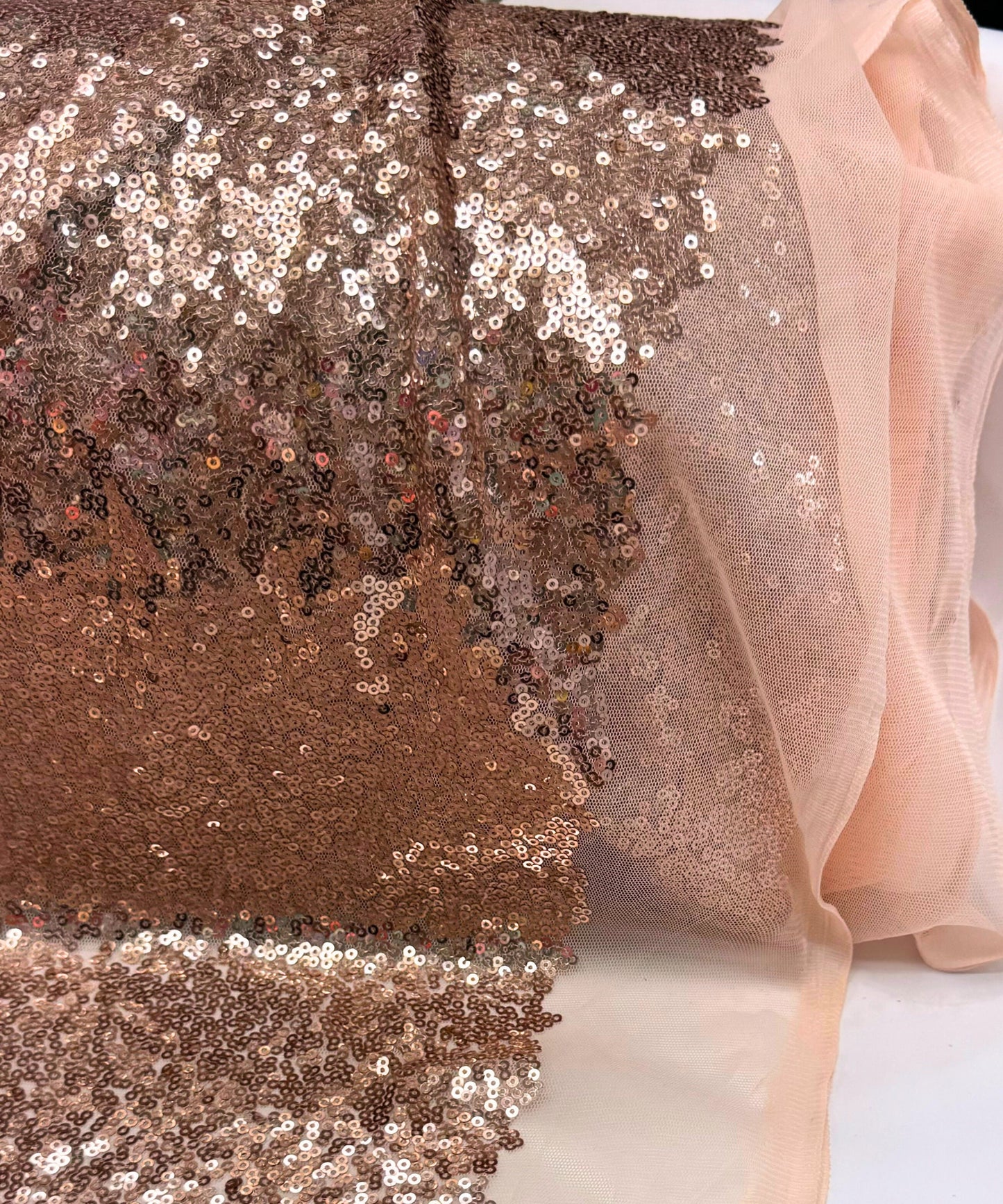 Rose Gold Glitz Sequins Mesh Fabric
