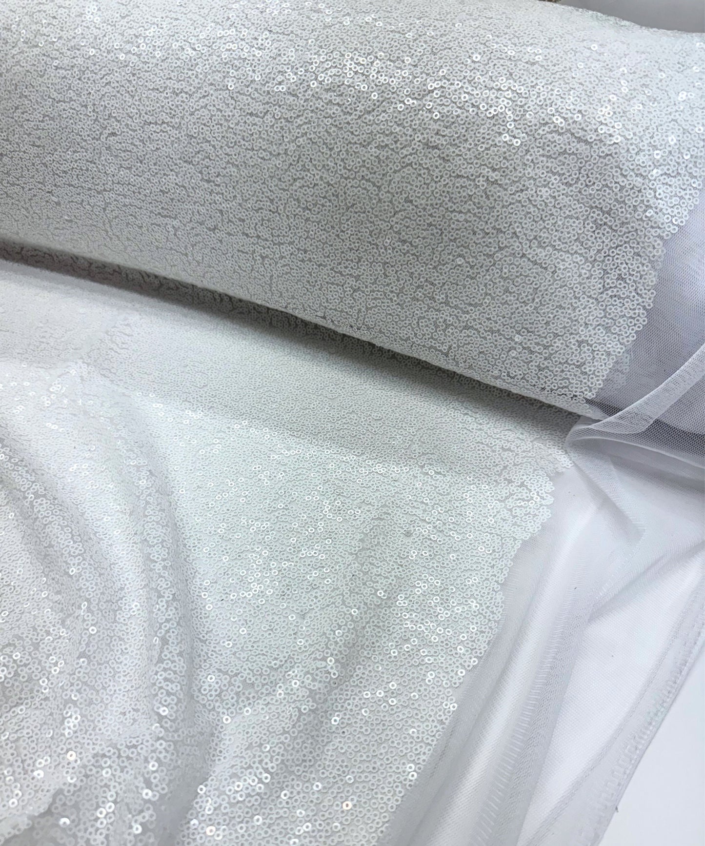 White Glitz Sequin Mesh Fabric