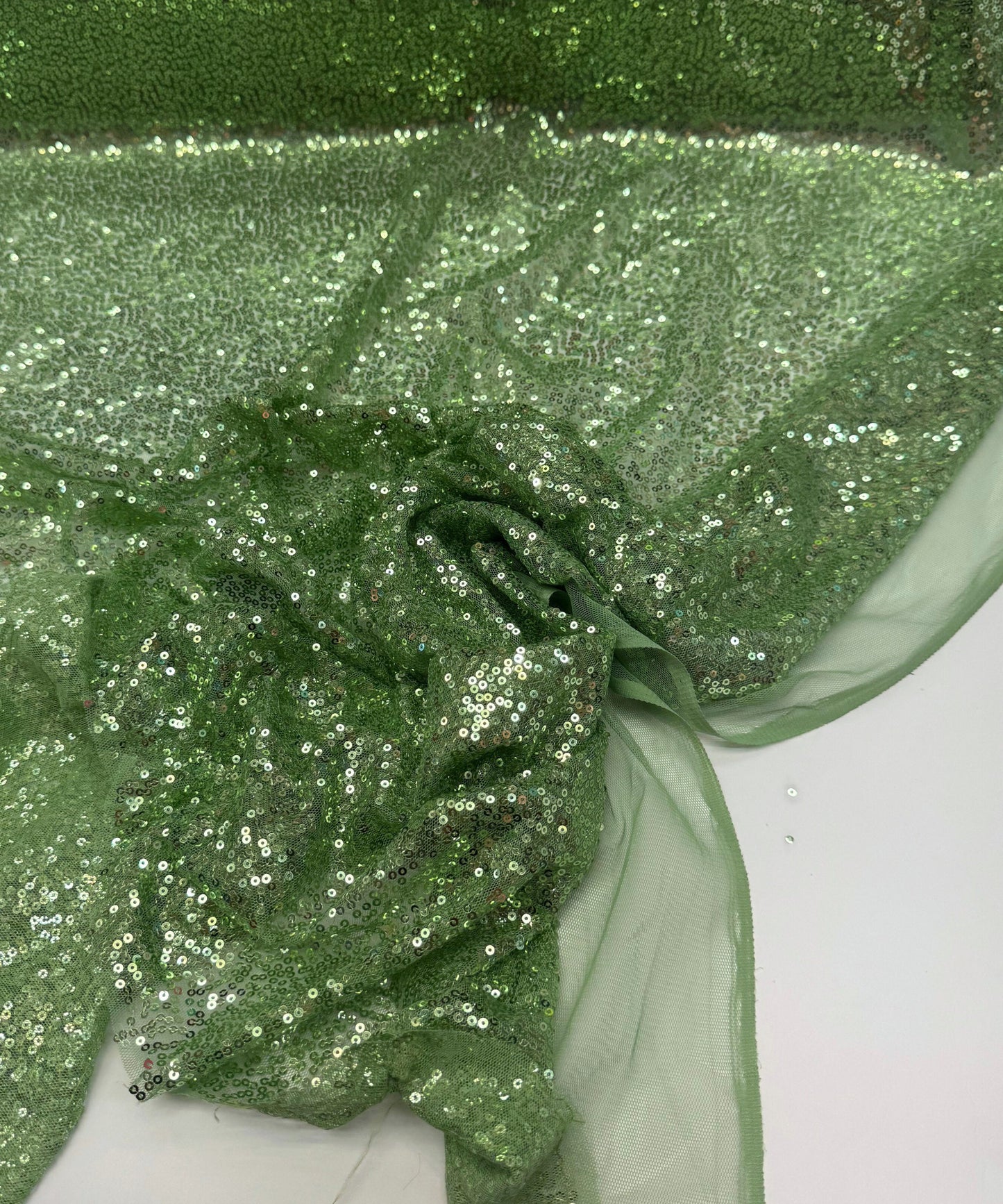 Sage Green Glitz Sequins Mesh Fabric