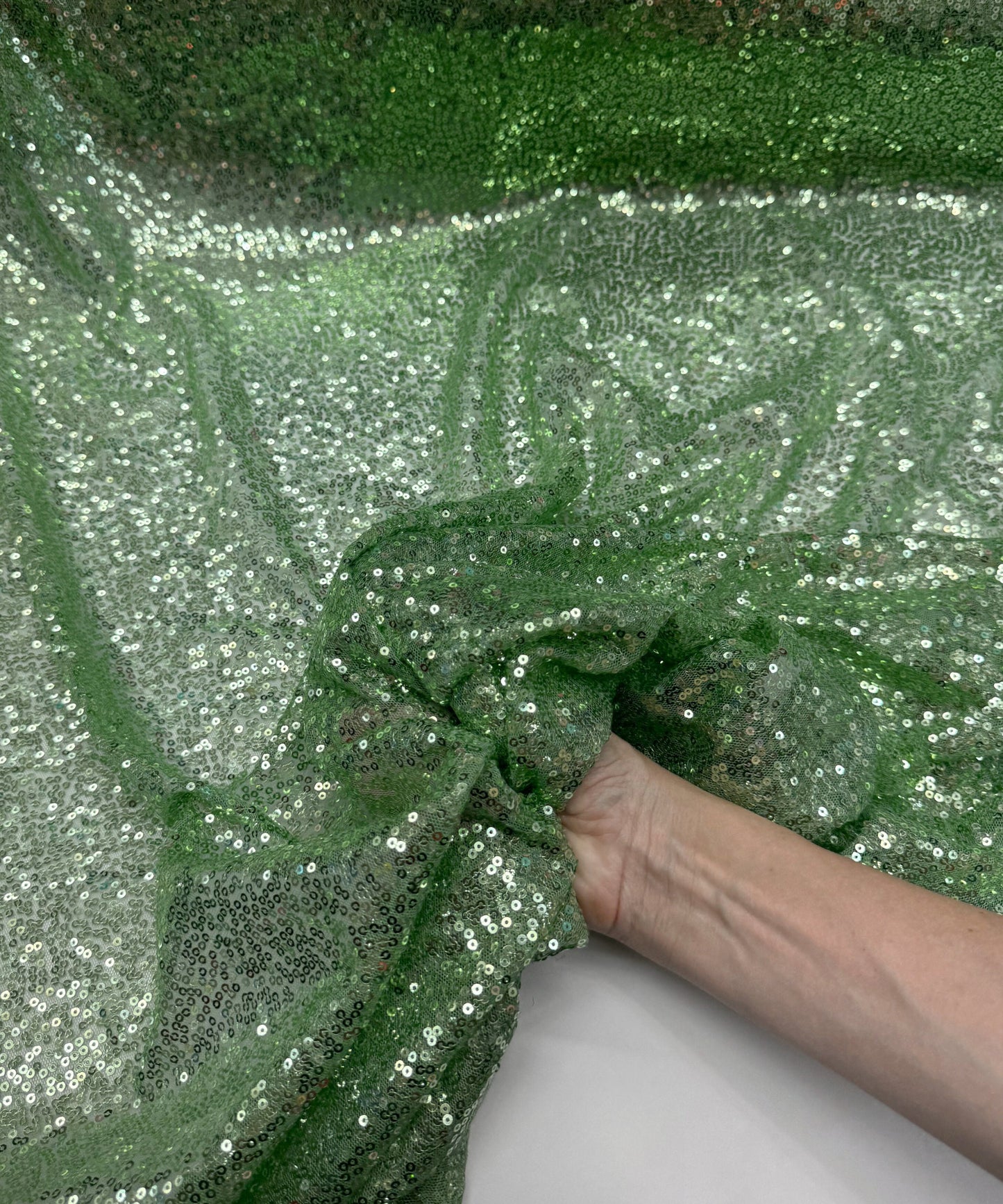 Sage Green Glitz Sequins Mesh Fabric