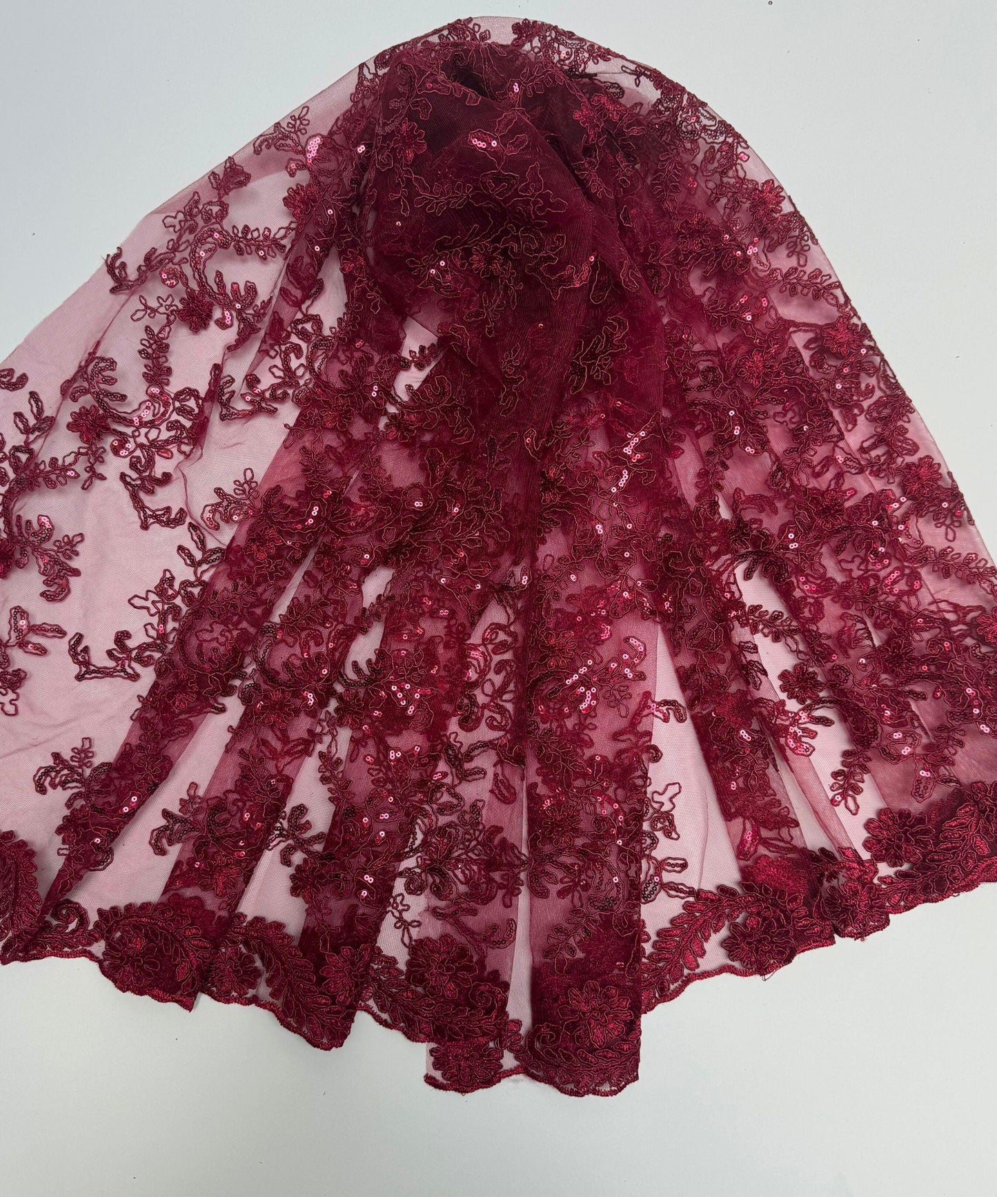 Burgundy Sequin Lace Fabric