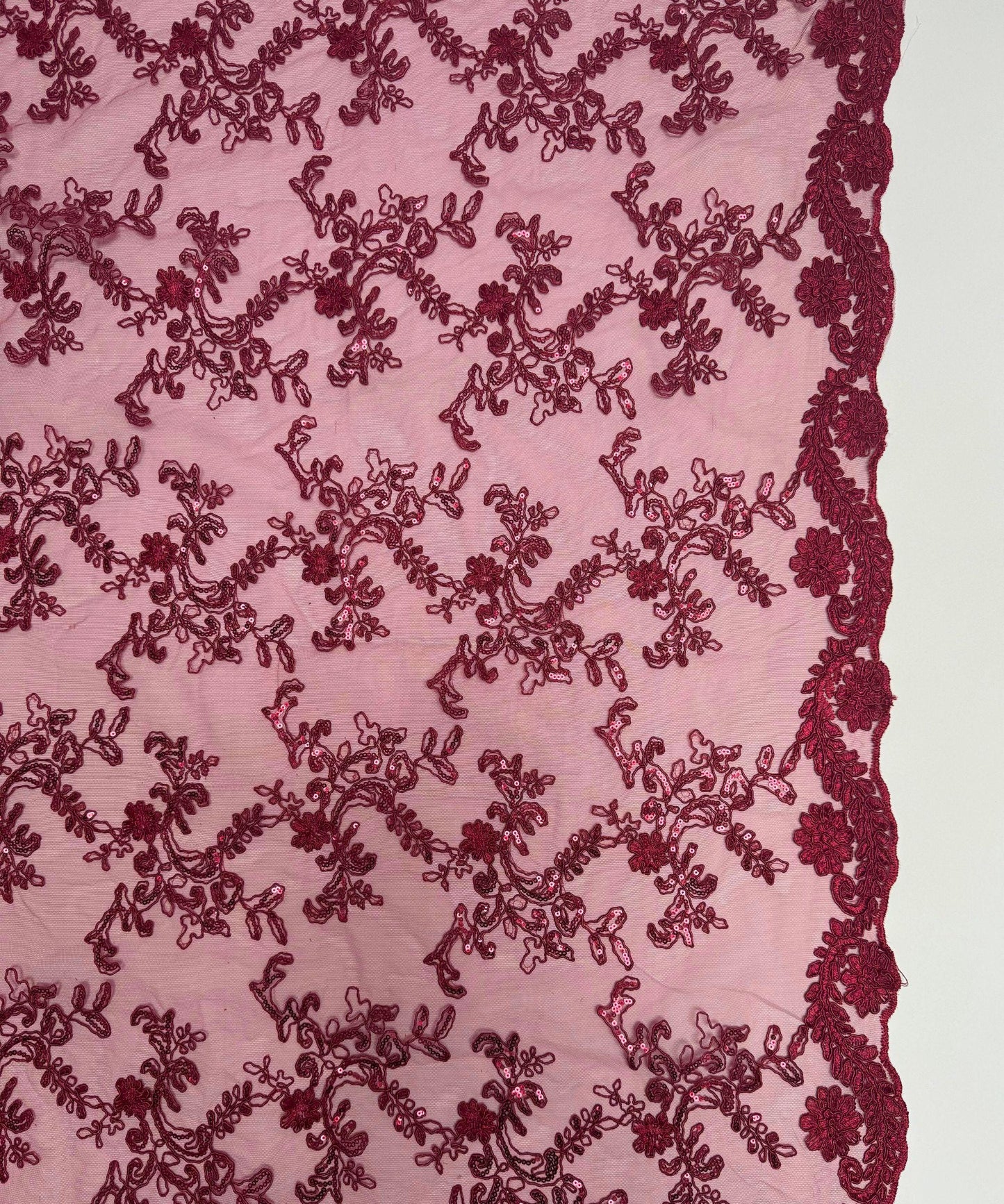 Burgundy Sequin Lace Fabric