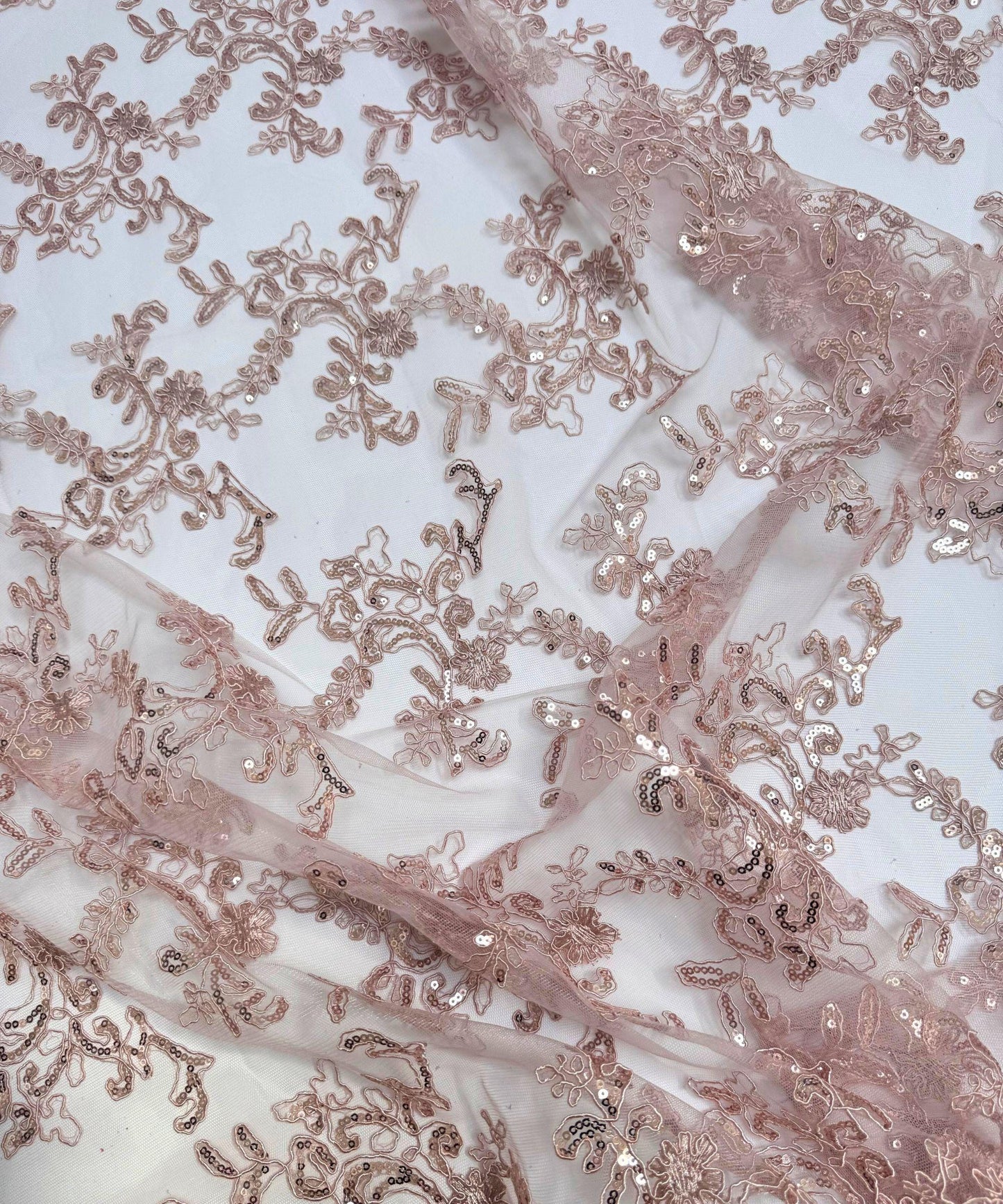 Dusty Rose Sequin Lace Fabric