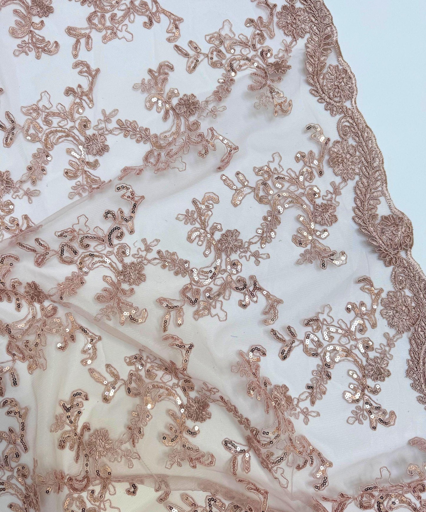 Dusty Rose Sequin Lace Fabric