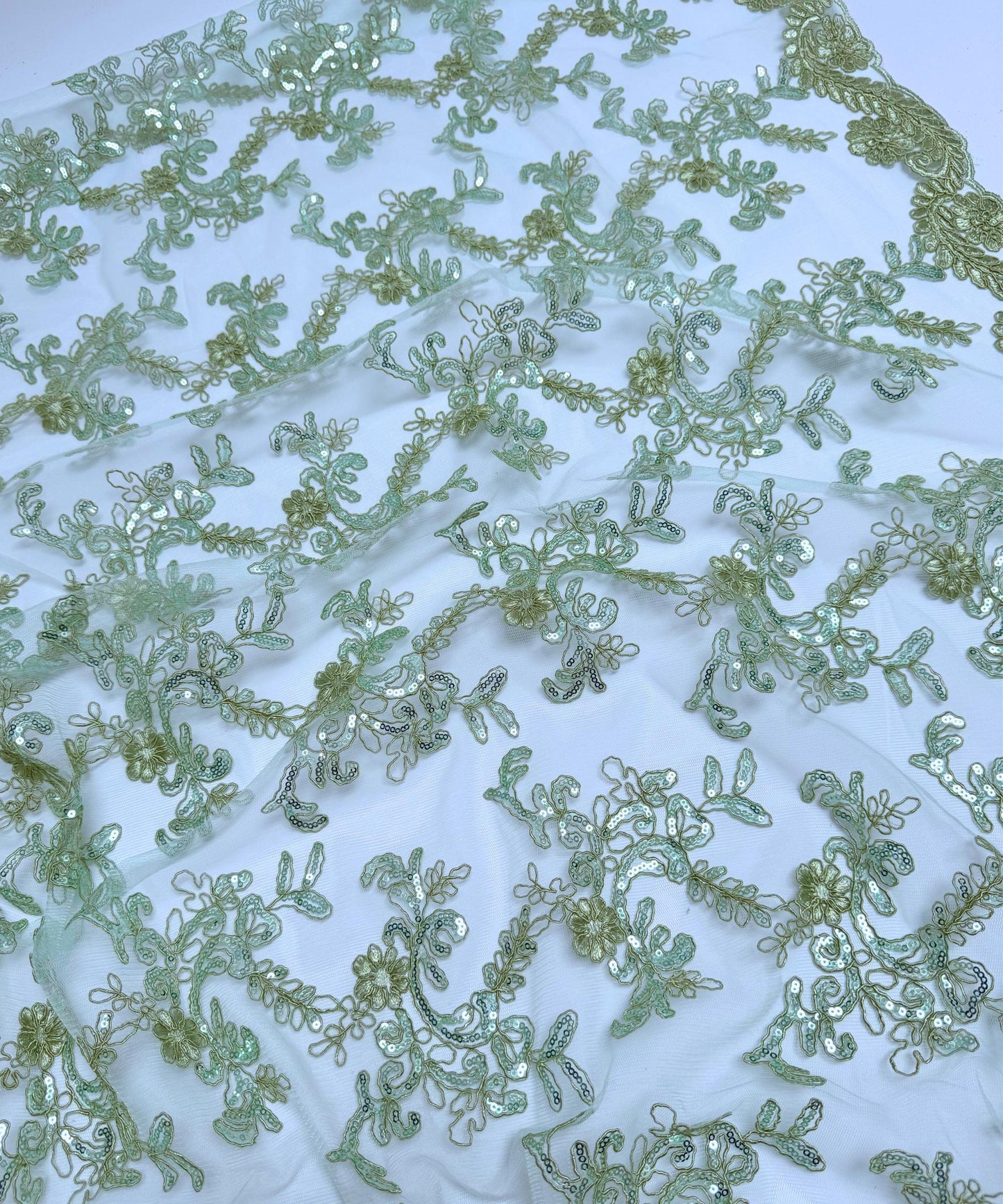 Sage Green Sequin Lace Fabric