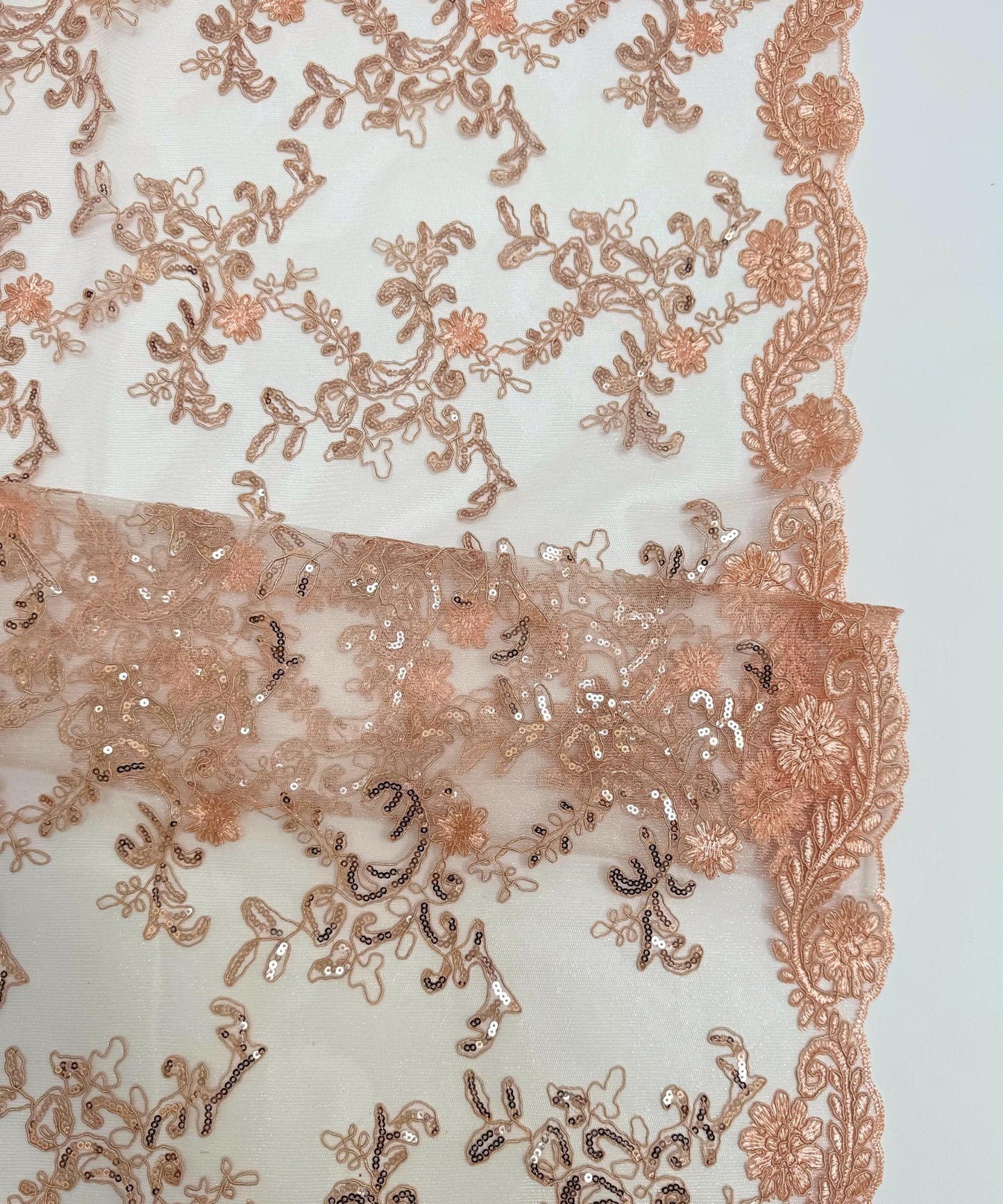 Coral Sequin Lace Fabric